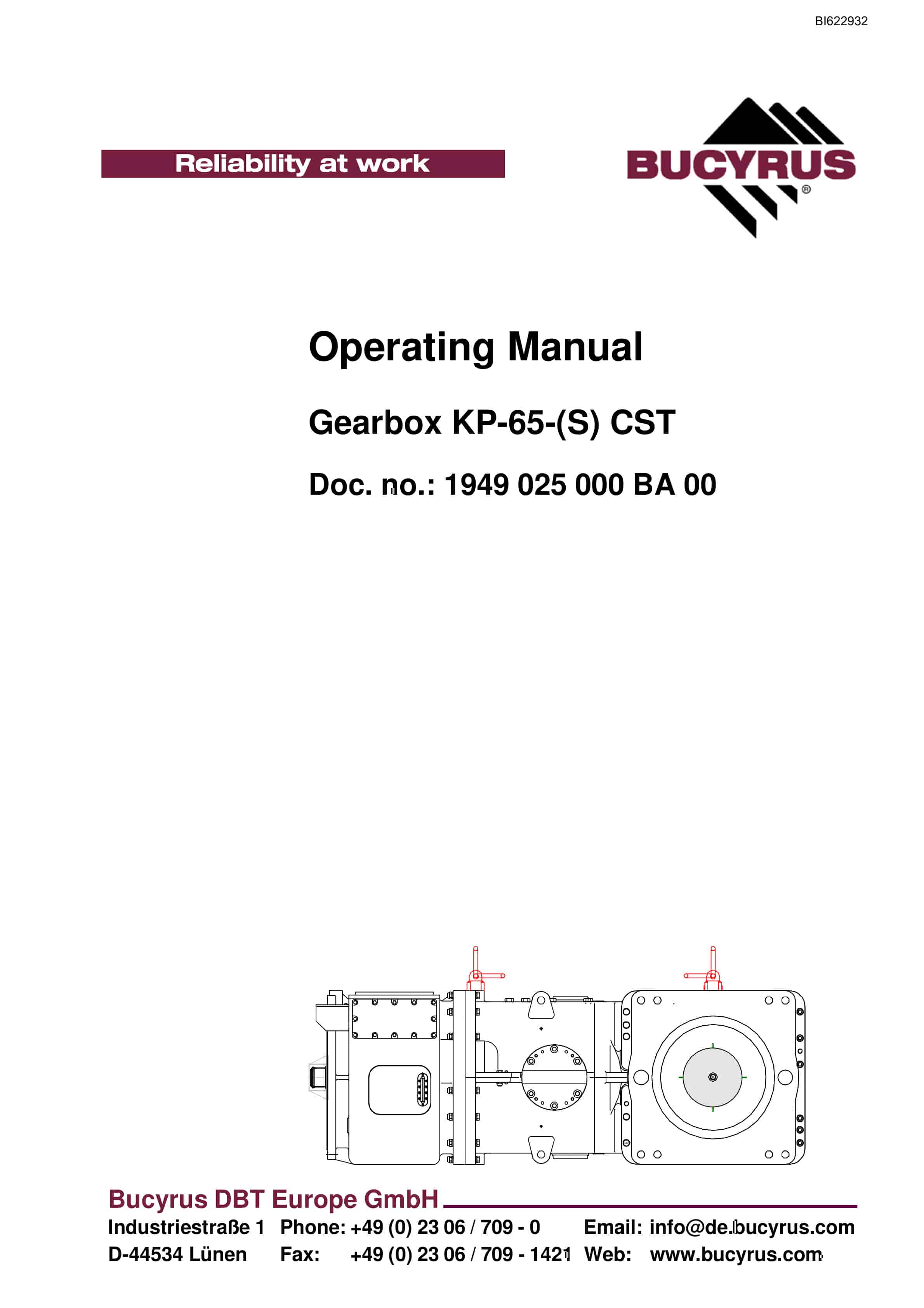 Bucyrus Gearbox KP-65-(S) CST Operating Manual BI622932