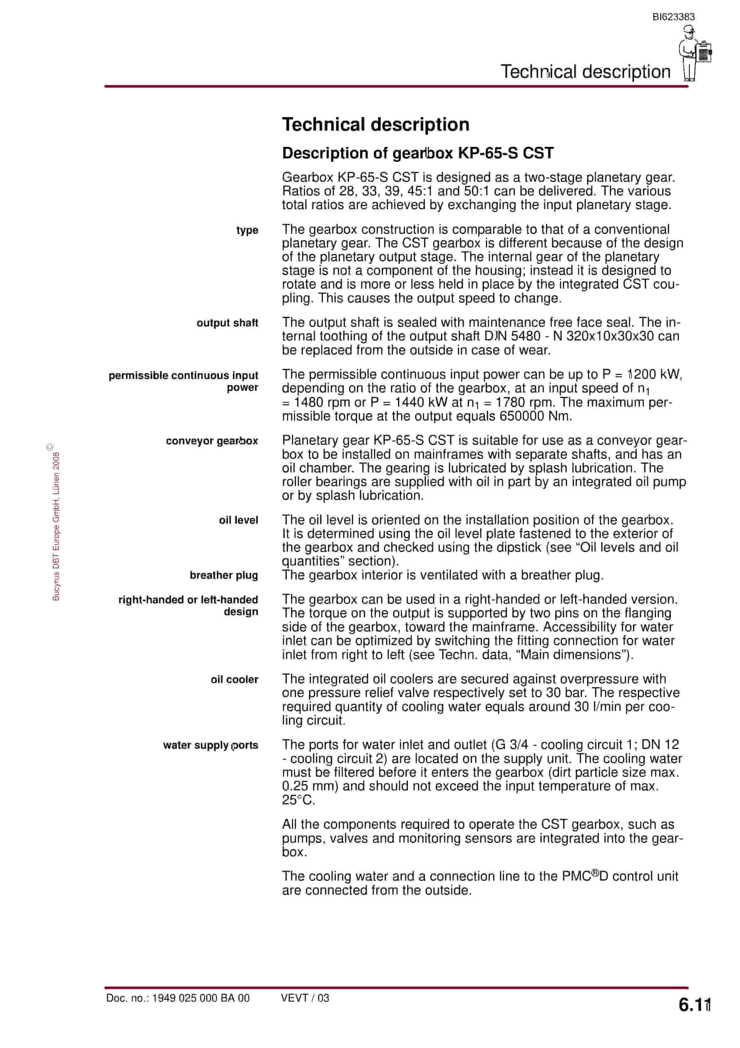 Bucyrus Gearbox KP-65-(S) CST Operating Manual BI623383-3