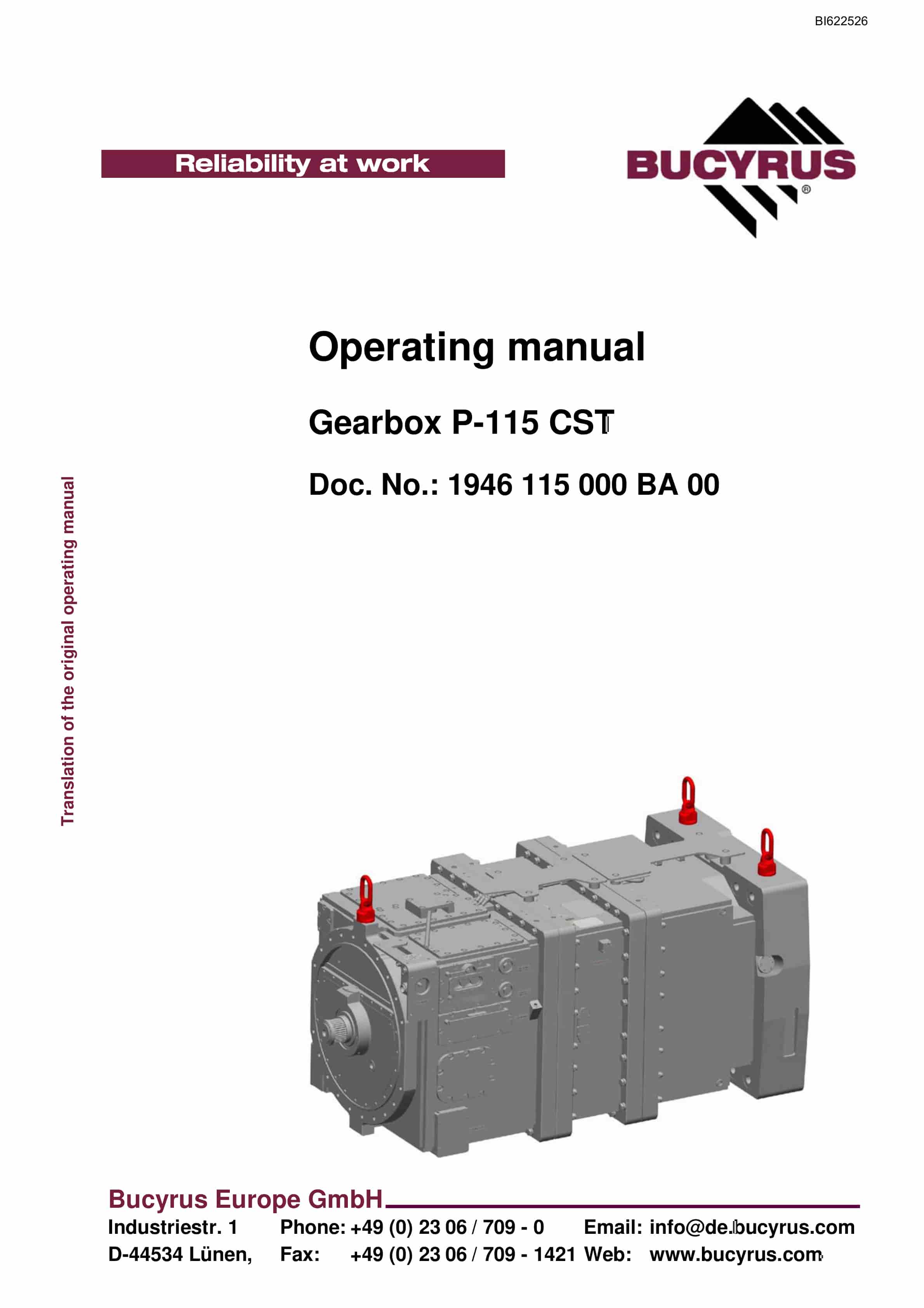 Bucyrus Gearbox P-115 CST Operating Manual BI622526