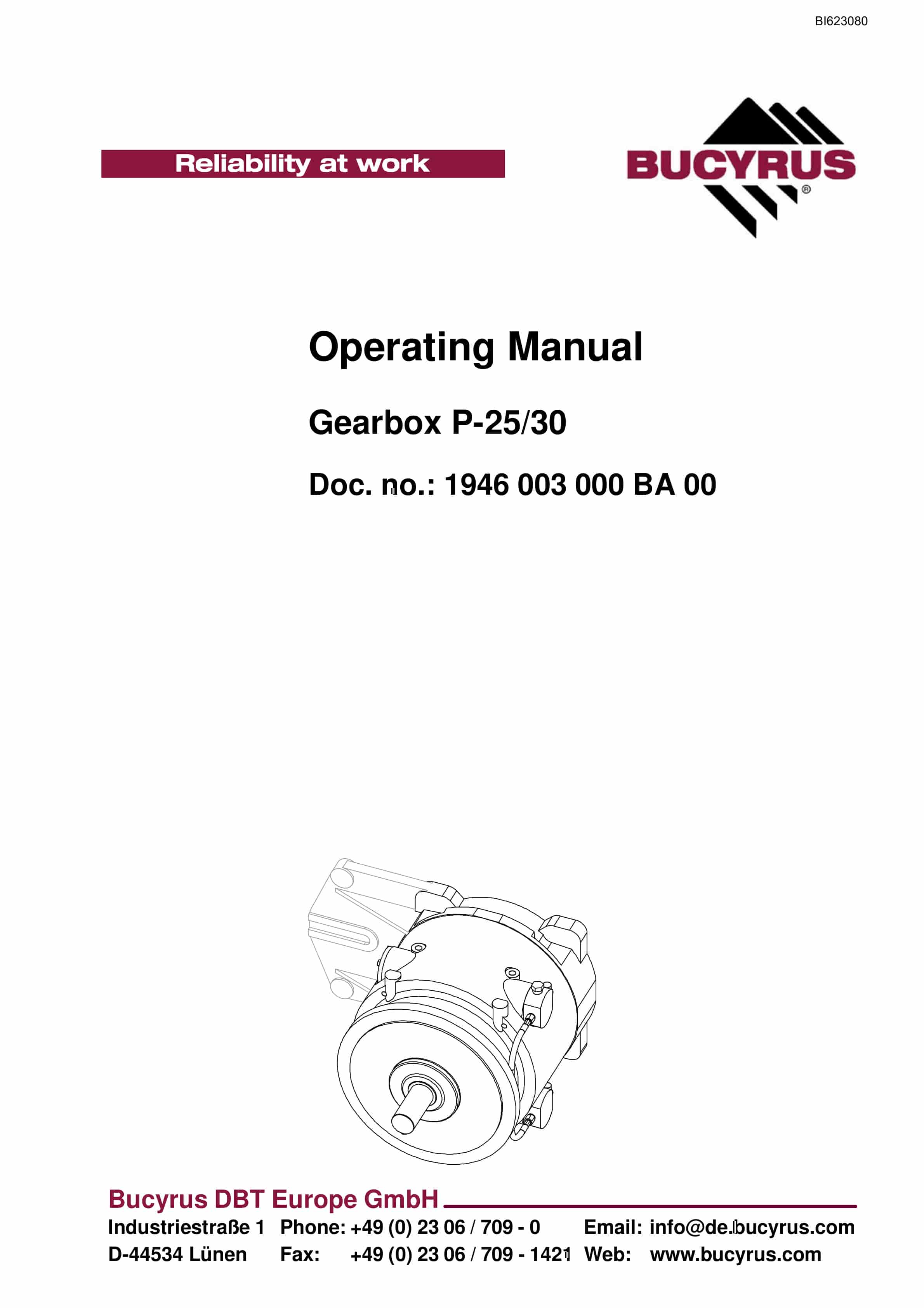 Bucyrus Gearbox P-25-30 Operating Manual BI623080