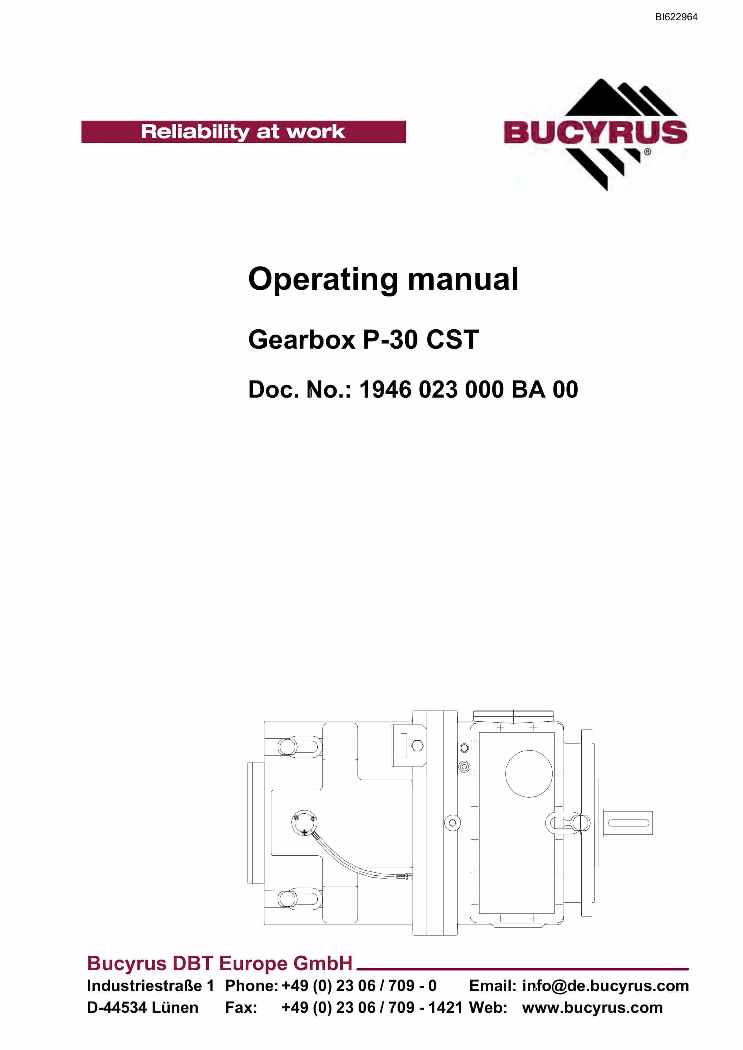 Bucyrus Gearbox P-30 CST Operating Manual BI622964