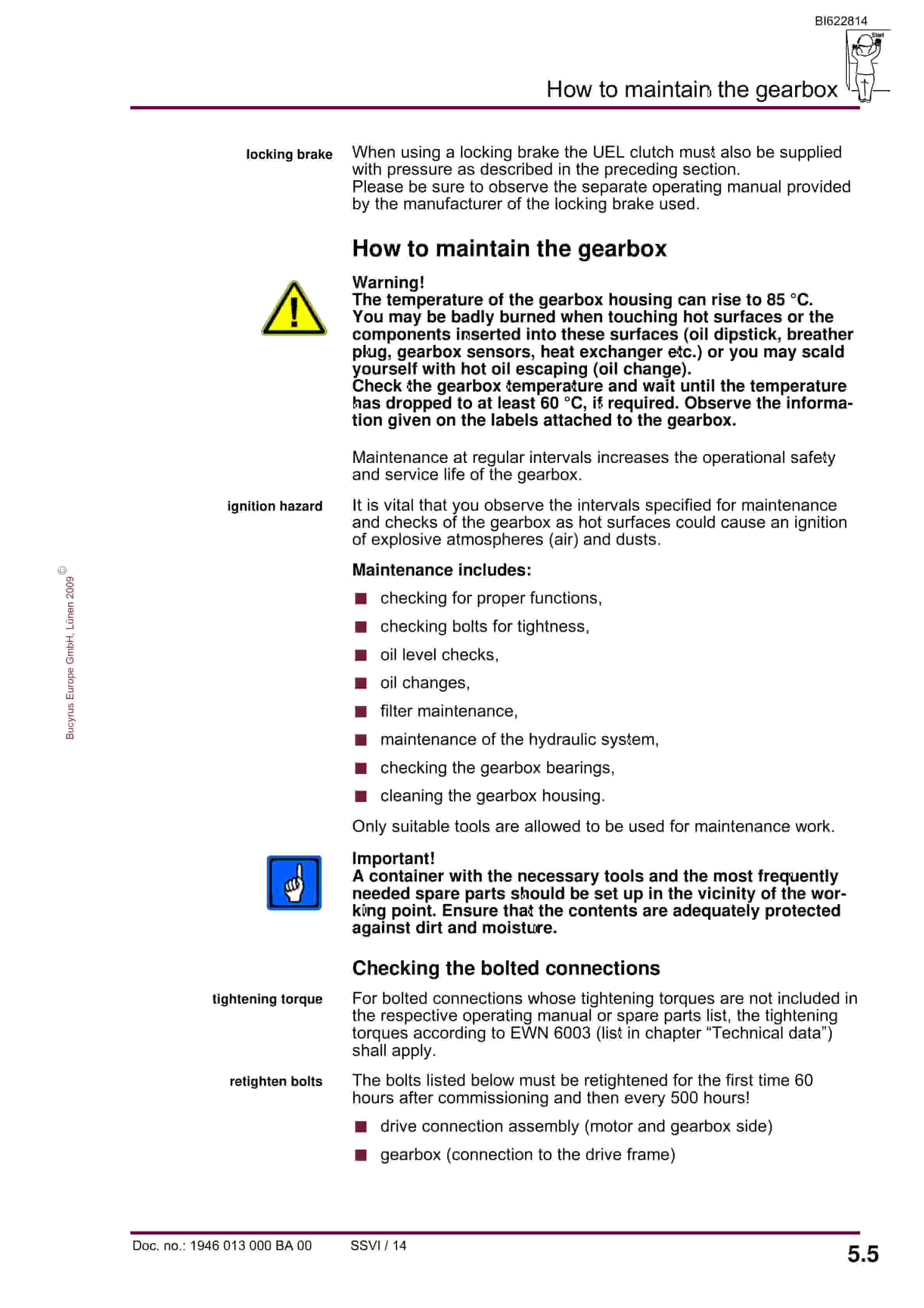 Bucyrus Gearbox P-30 UEL-R Operating Manual BI622814-2