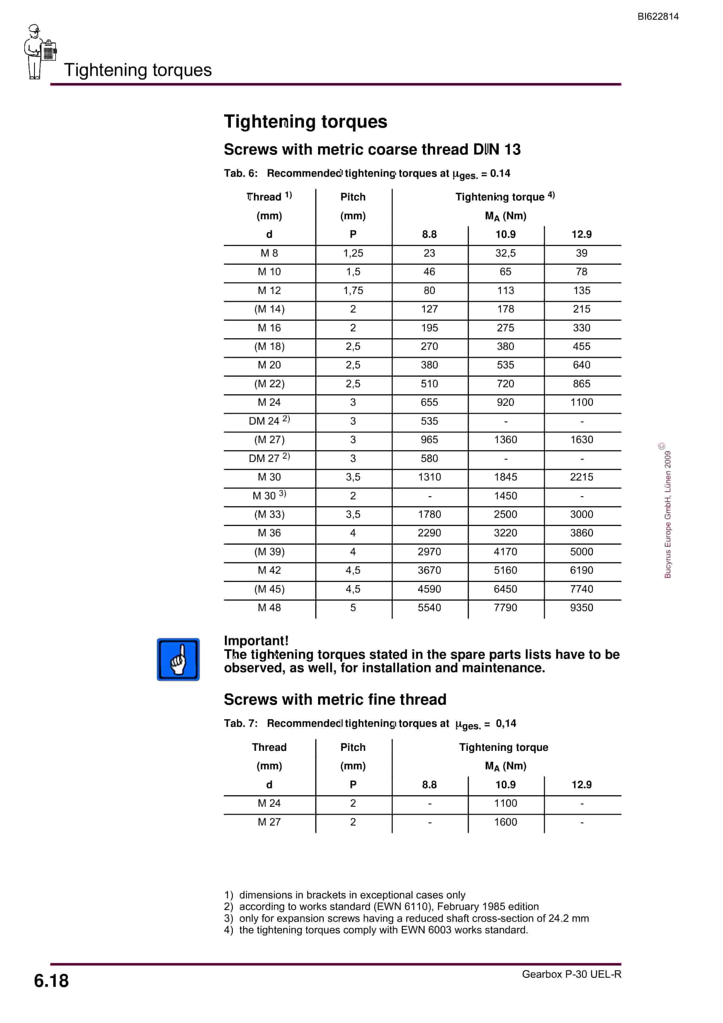 Bucyrus Gearbox P-30 UEL-R Operating Manual BI622814-5