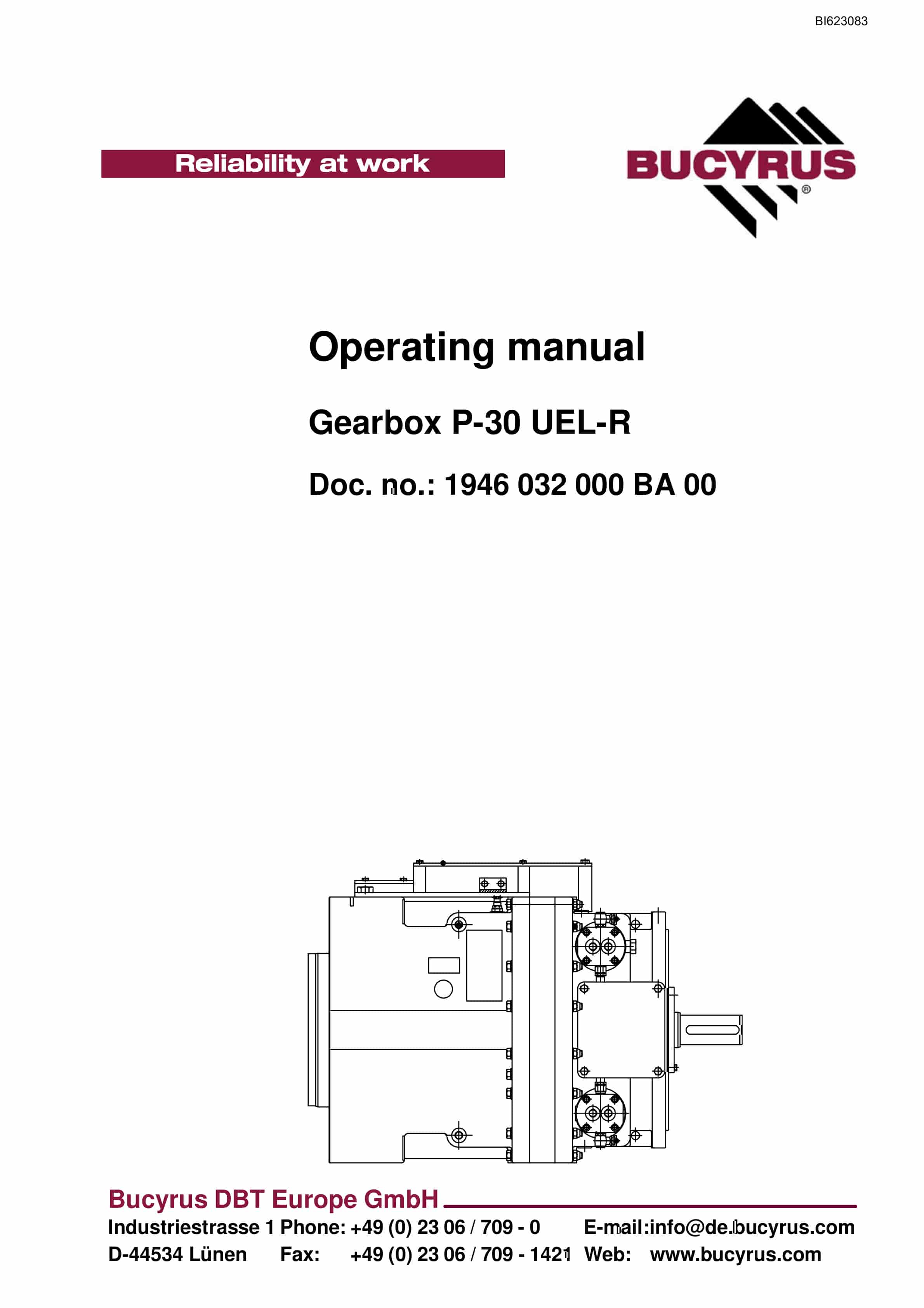 Bucyrus Gearbox P-30 UEL-R Operating Manual BI623083