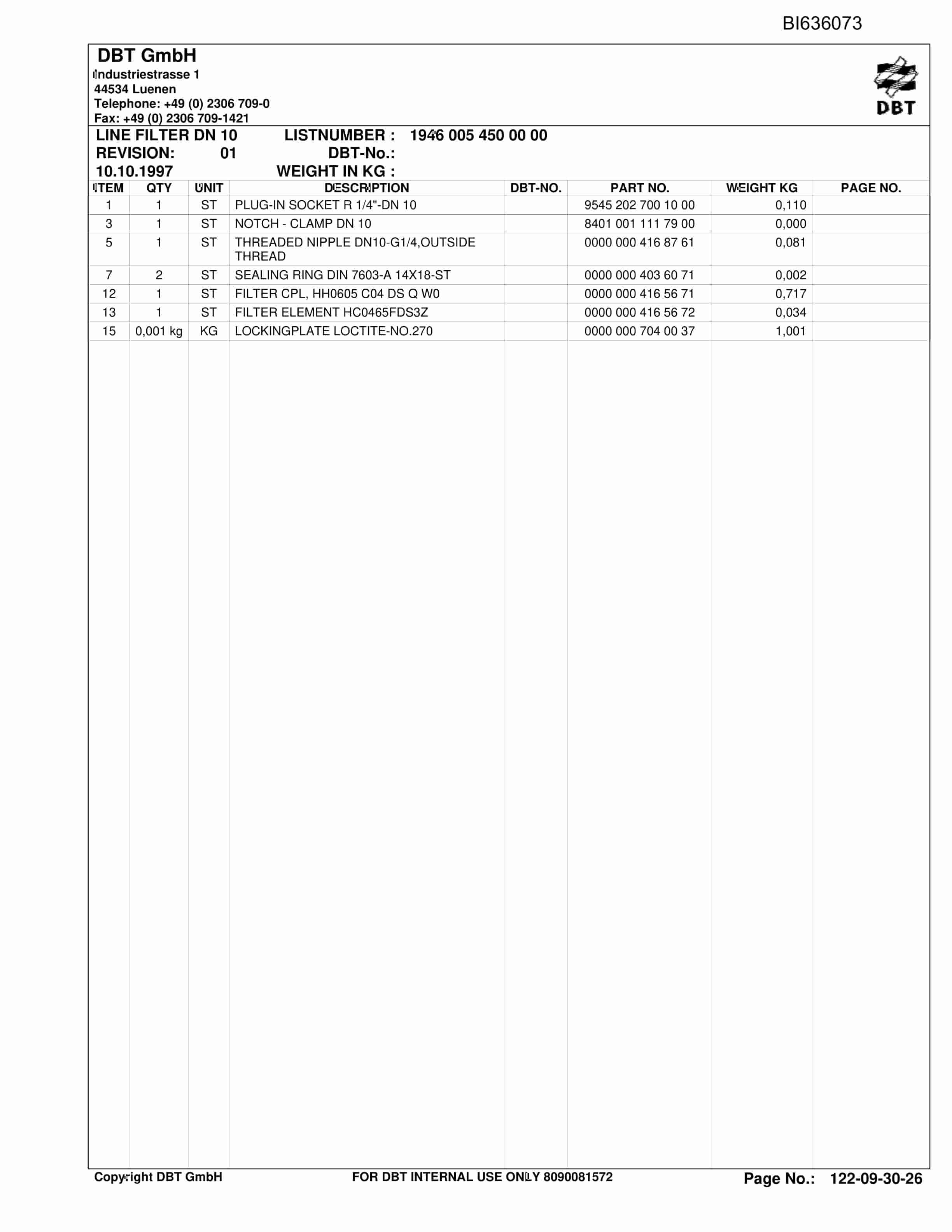 Bucyrus Gearbox P-45 CST Parts Catalog BI636073-4