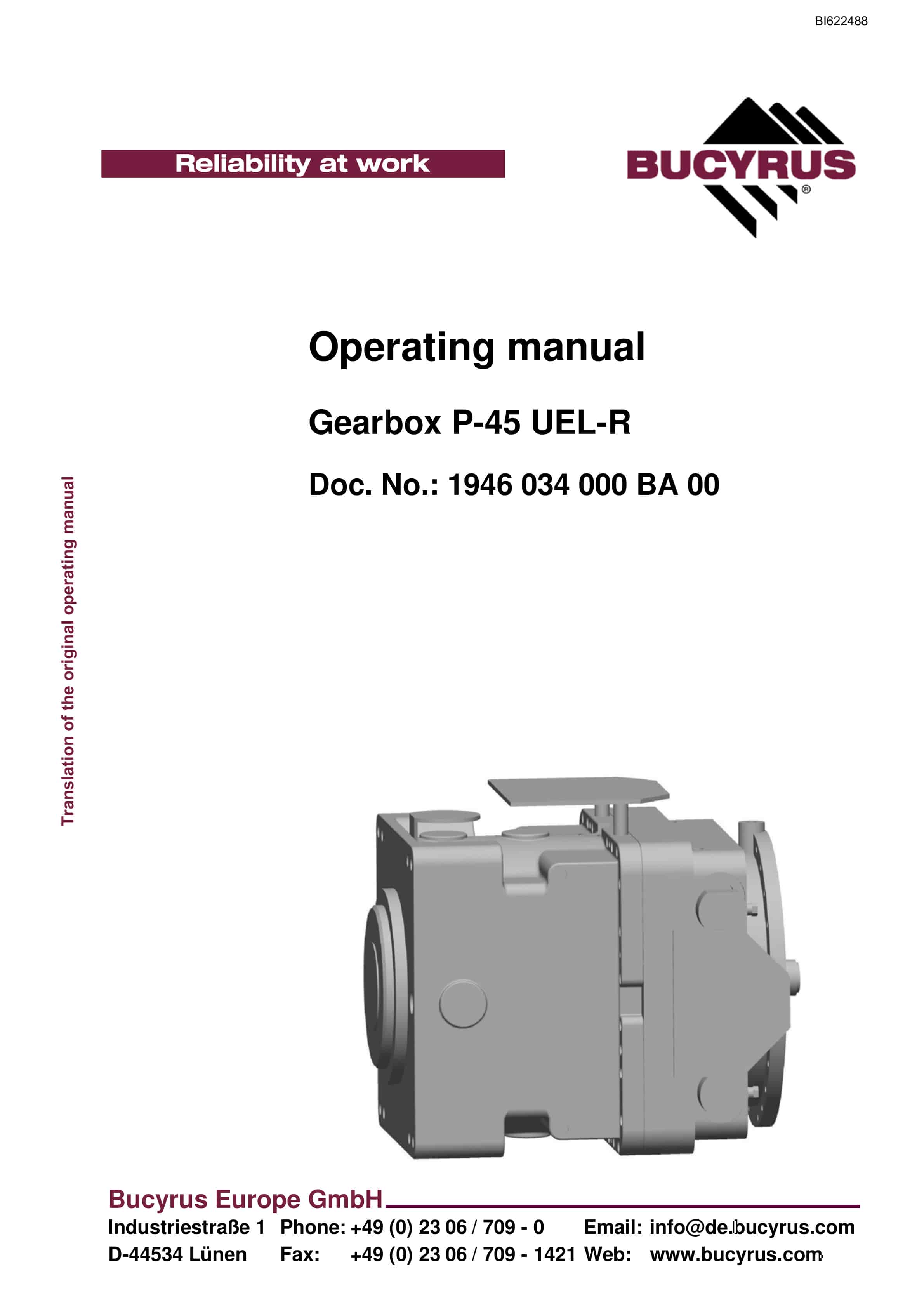 Bucyrus Gearbox P-45 UEL-R Operating Manual BI622488