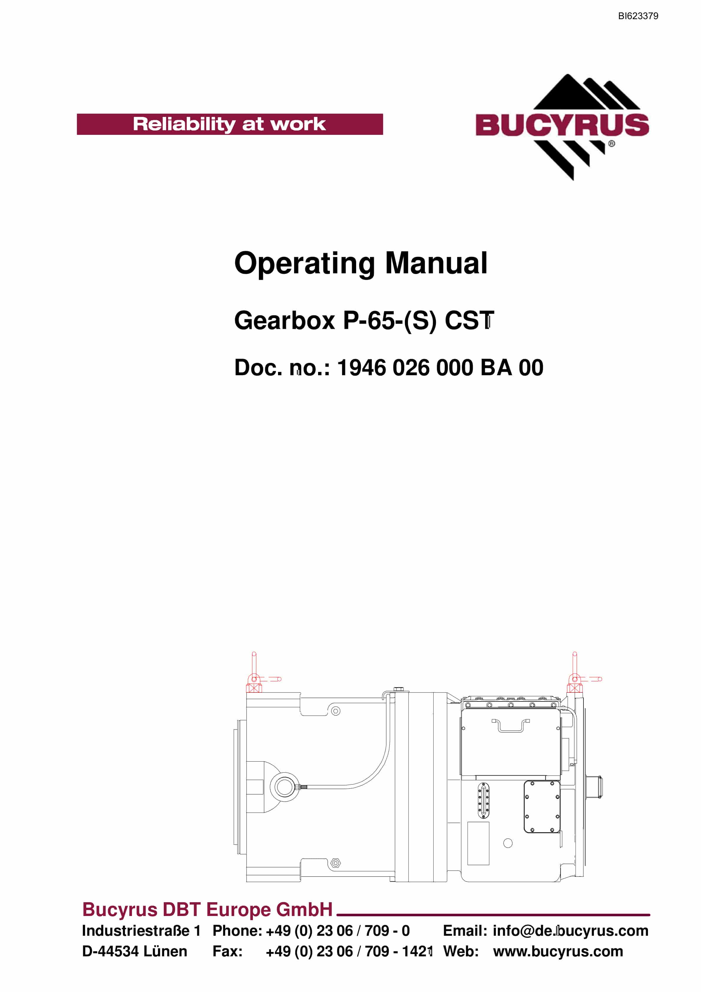 Bucyrus Gearbox P-65-(S) CST Operating Manual BI623379