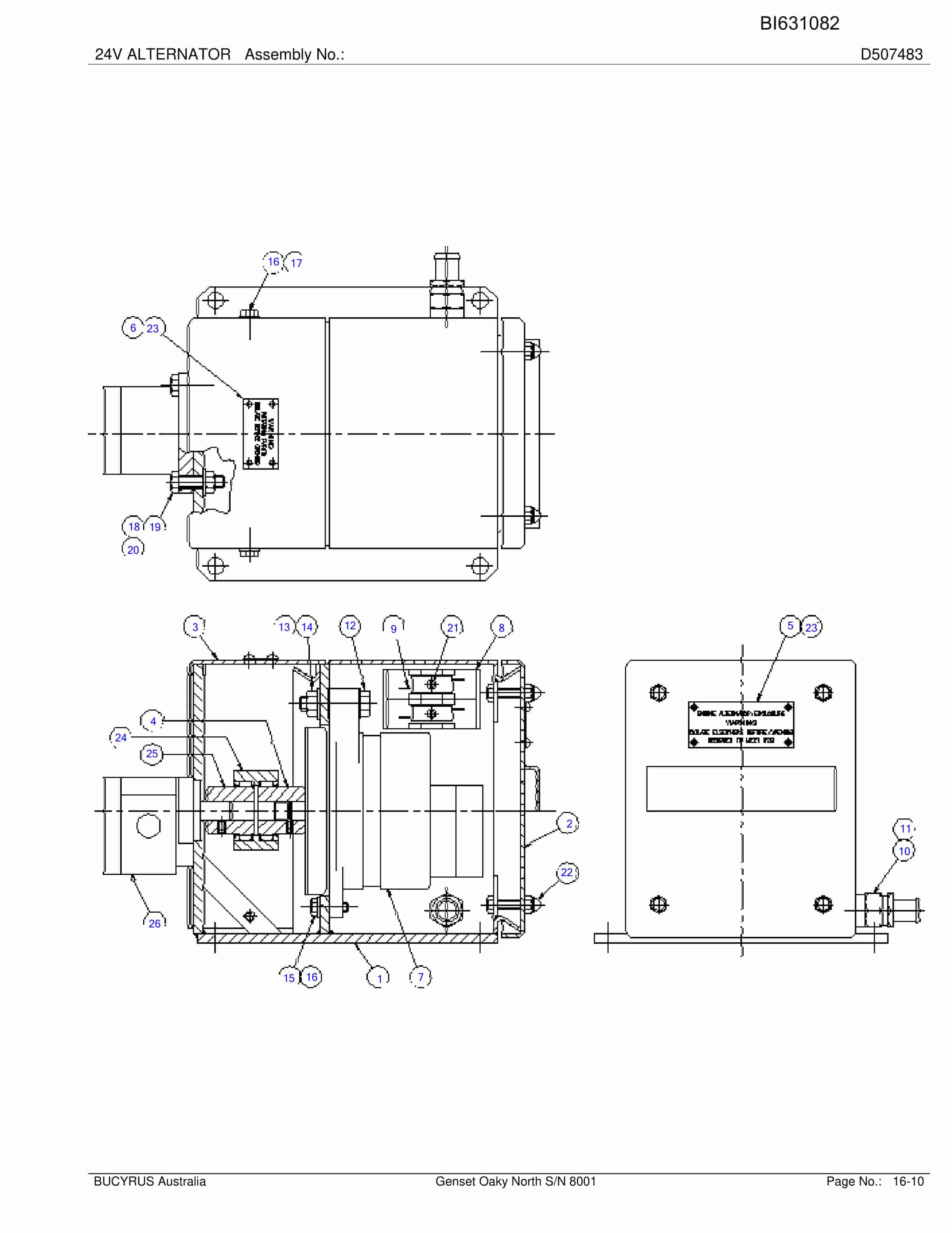 Bucyrus Genset Oaky North Parts Catalog BI631082-4