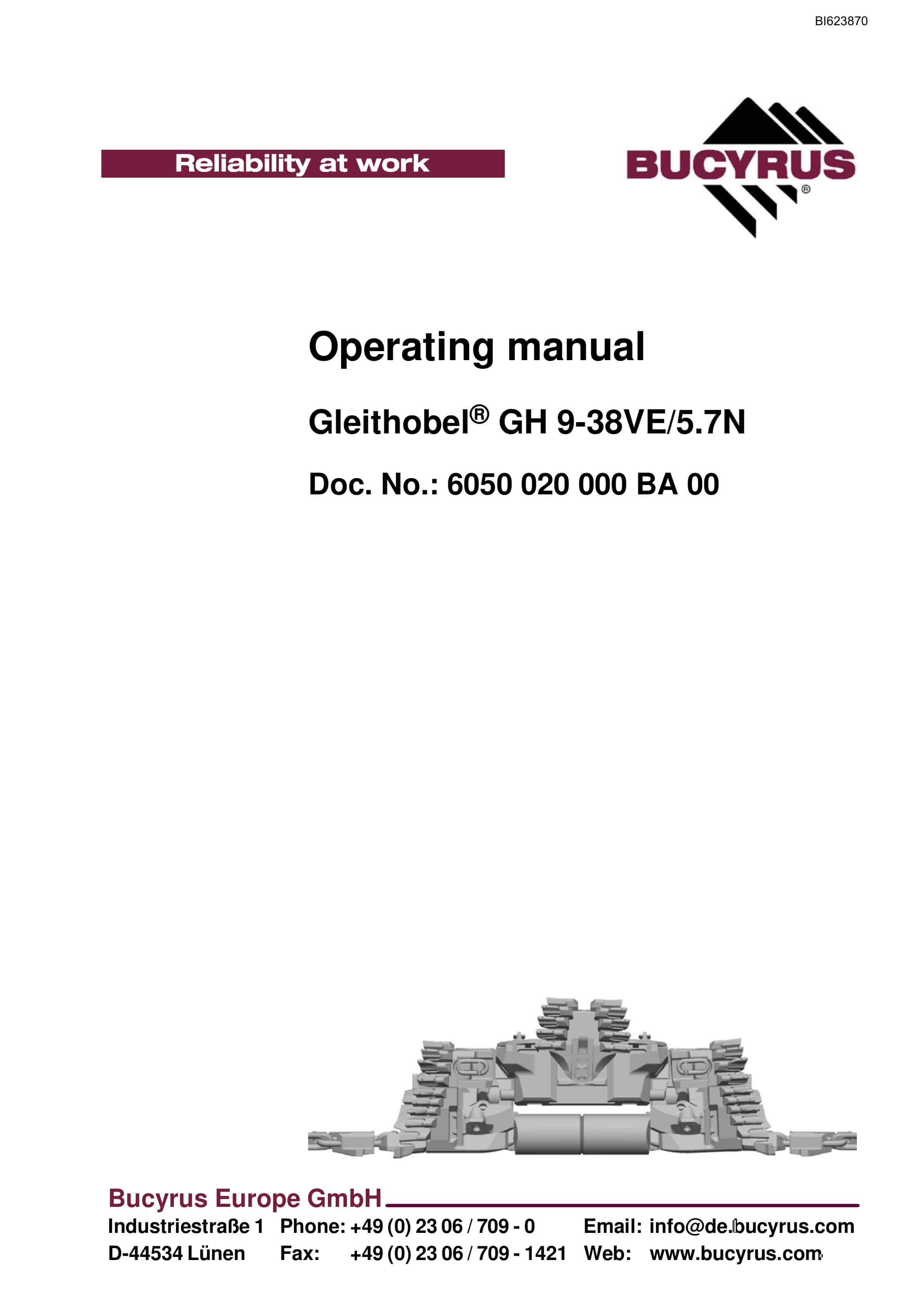 Bucyrus Gleithobel GH 9-38VE-5.7N Operating Manual BI623870