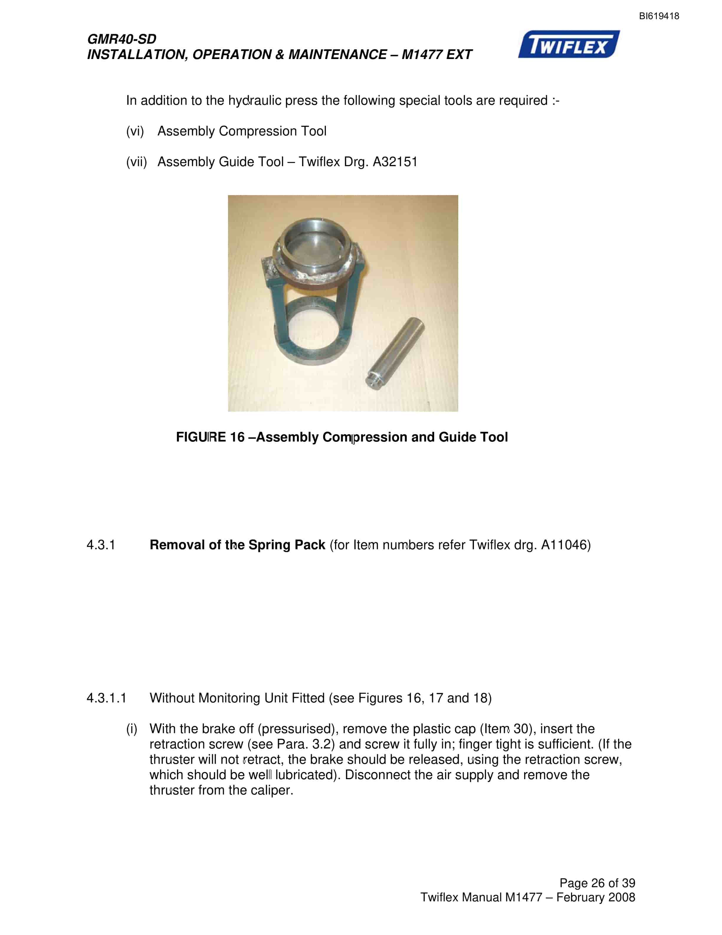 Bucyrus GMR40-SD Disc Brake Caliper Technical Manual BI619418-5