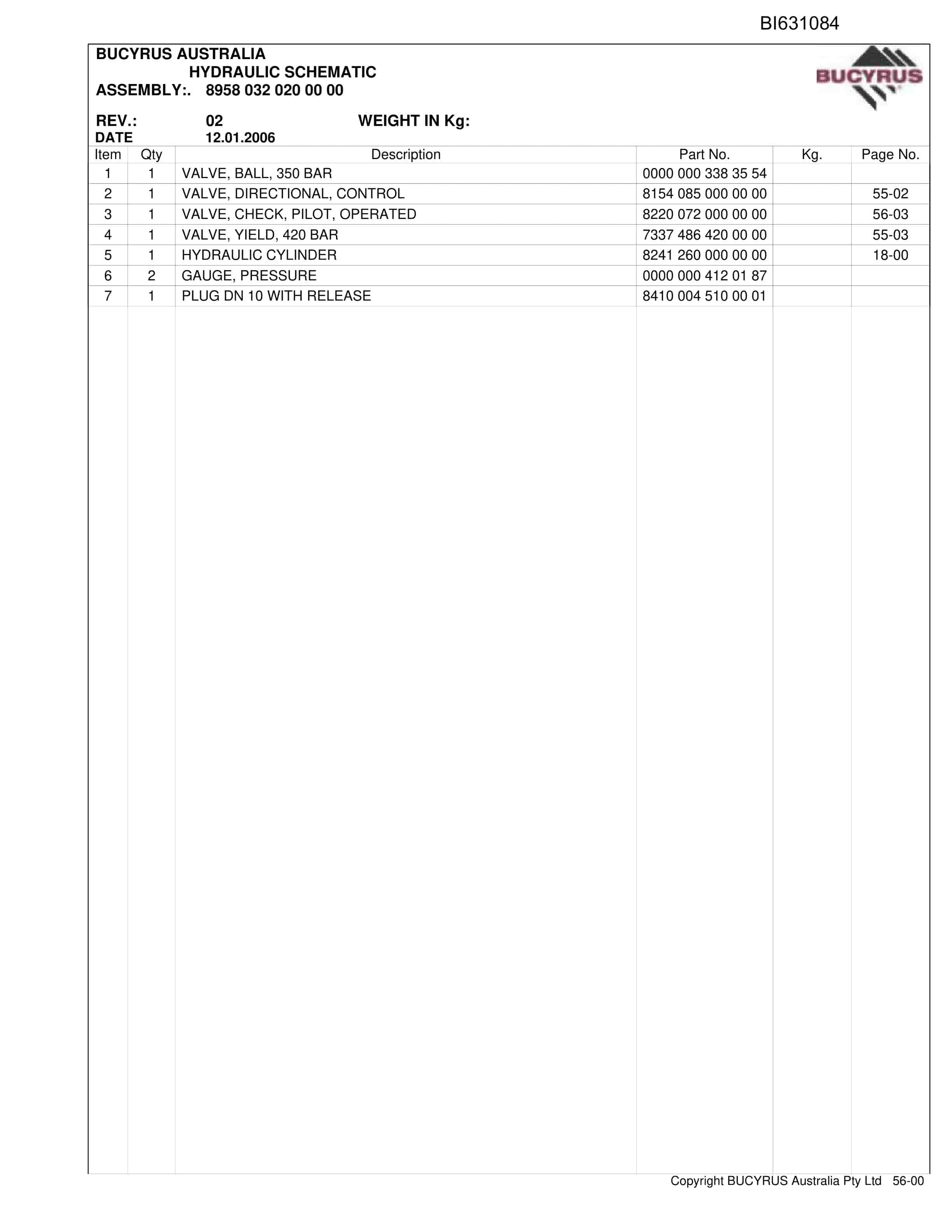 Bucyrus Grasstree E-Frame Parts Catalog BI631084-5