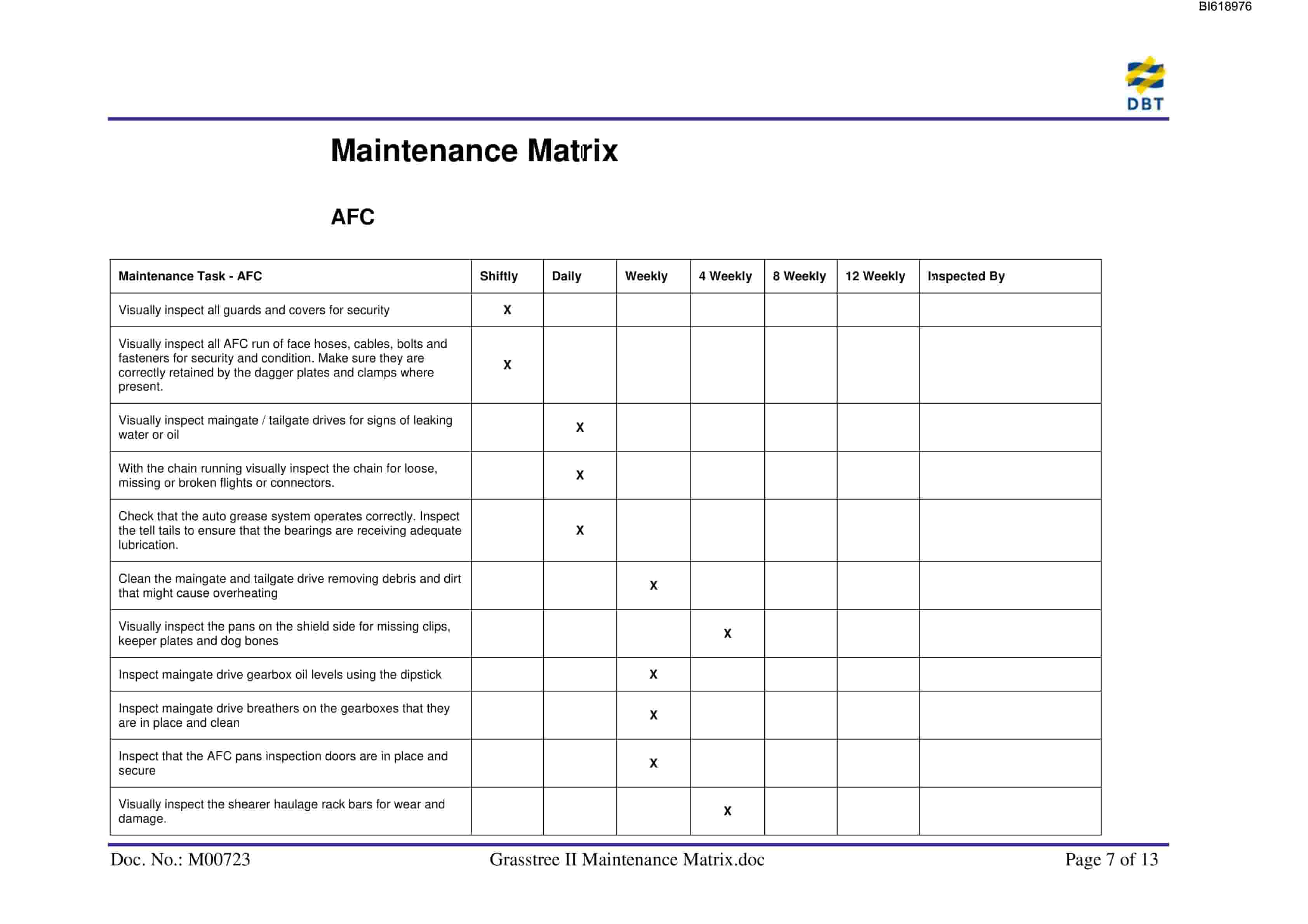 Bucyrus Grasstree II Matrix Technical Manual BI618976-2