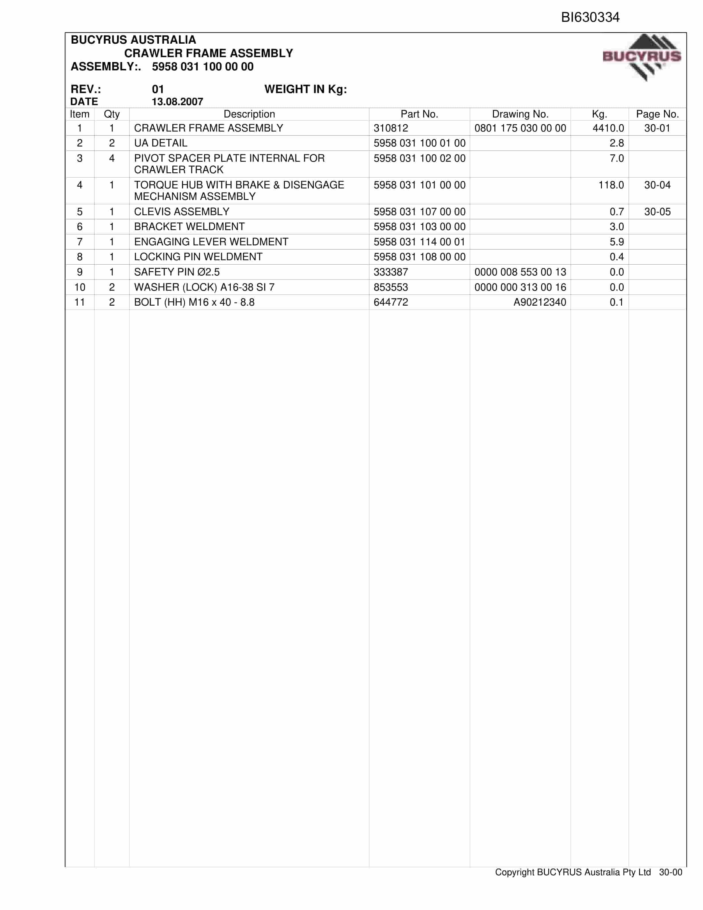 Bucyrus Grasstree Set 2 Bootend 2008 Parts Catalog BI630334-2