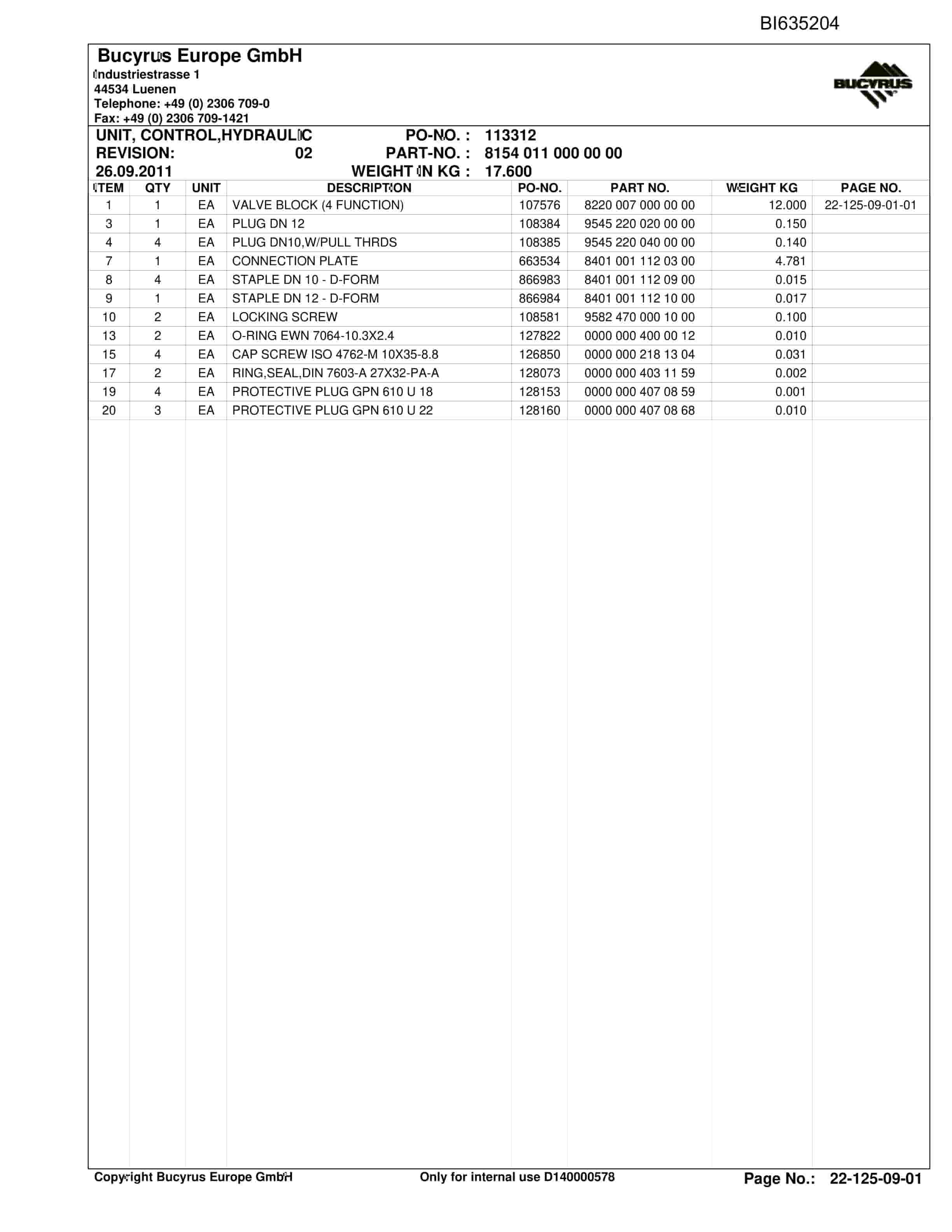 Bucyrus GUOJIAHE II Shearer System Parts Catalog BI635204-2
