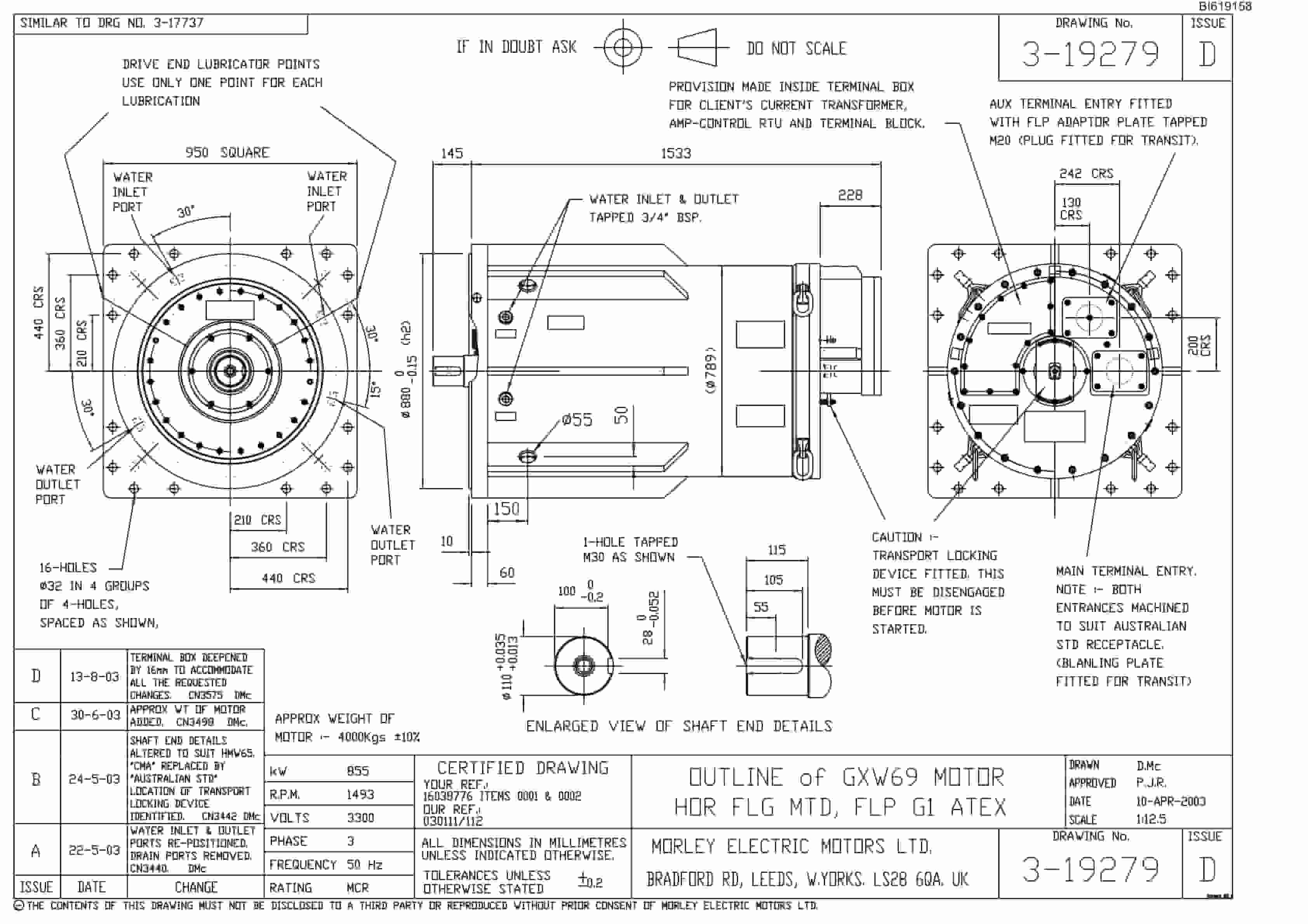 Bucyrus GXW 69 TEWC 3.3kVAC 3 Phase 4 Pole Induction Motor Technical Manual BI619158-3