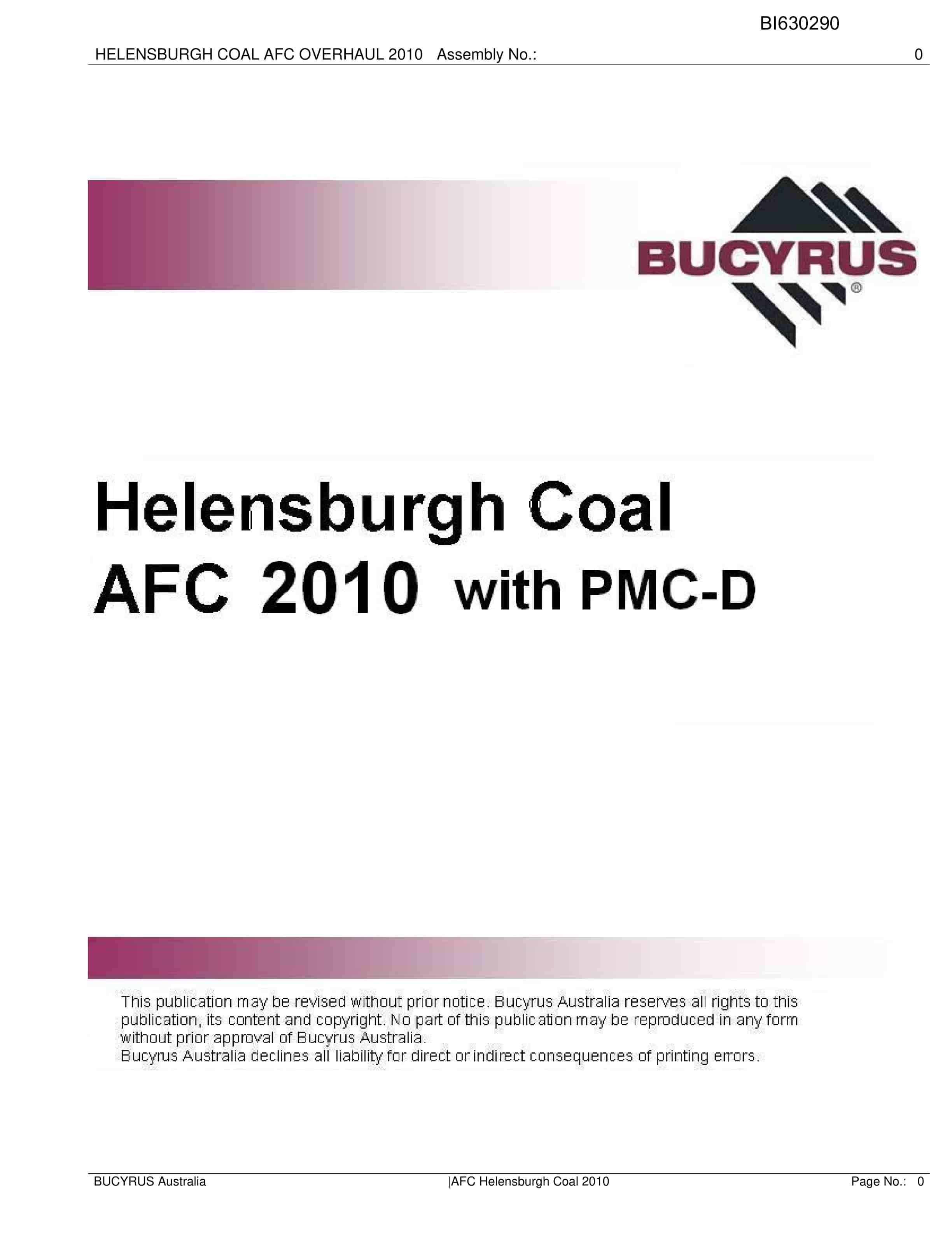Bucyrus Helensburgh Coal AFC 2010 With PMC-D Parts Catalog BI630290