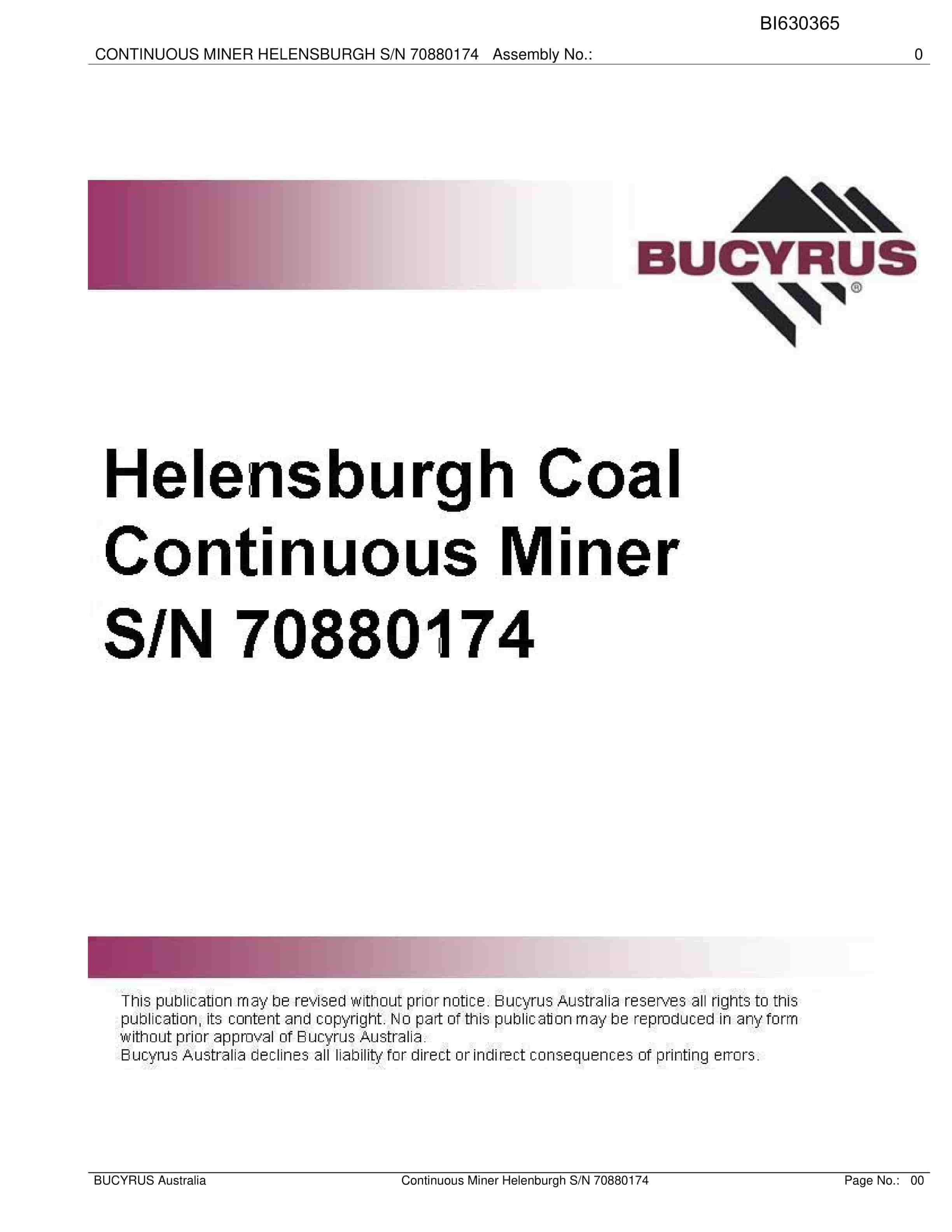 Bucyrus Helensburgh Coal Continuous Miner Parts Catalog BI630365