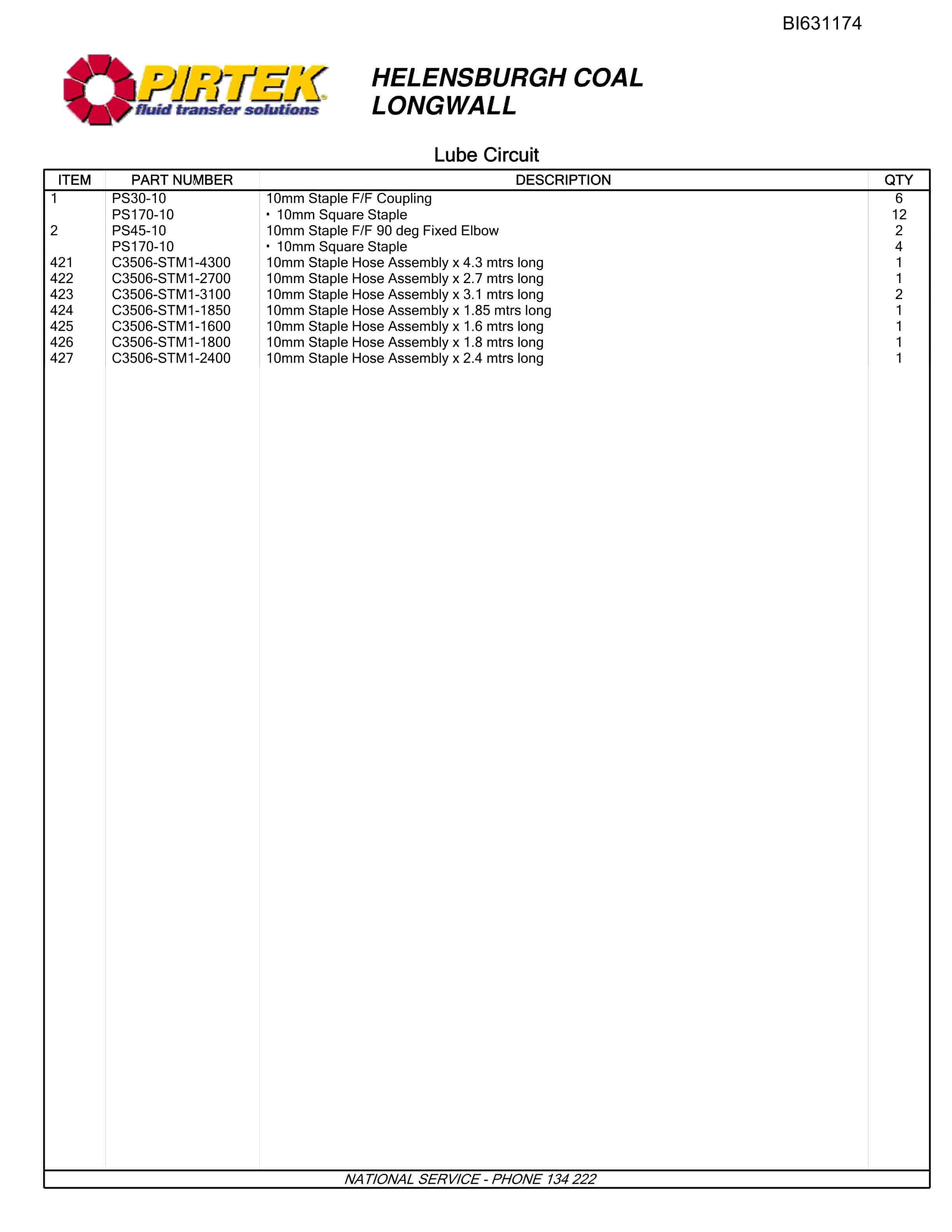 Bucyrus Helensburgh Coal Longwall Parts Catalog BI631174-5