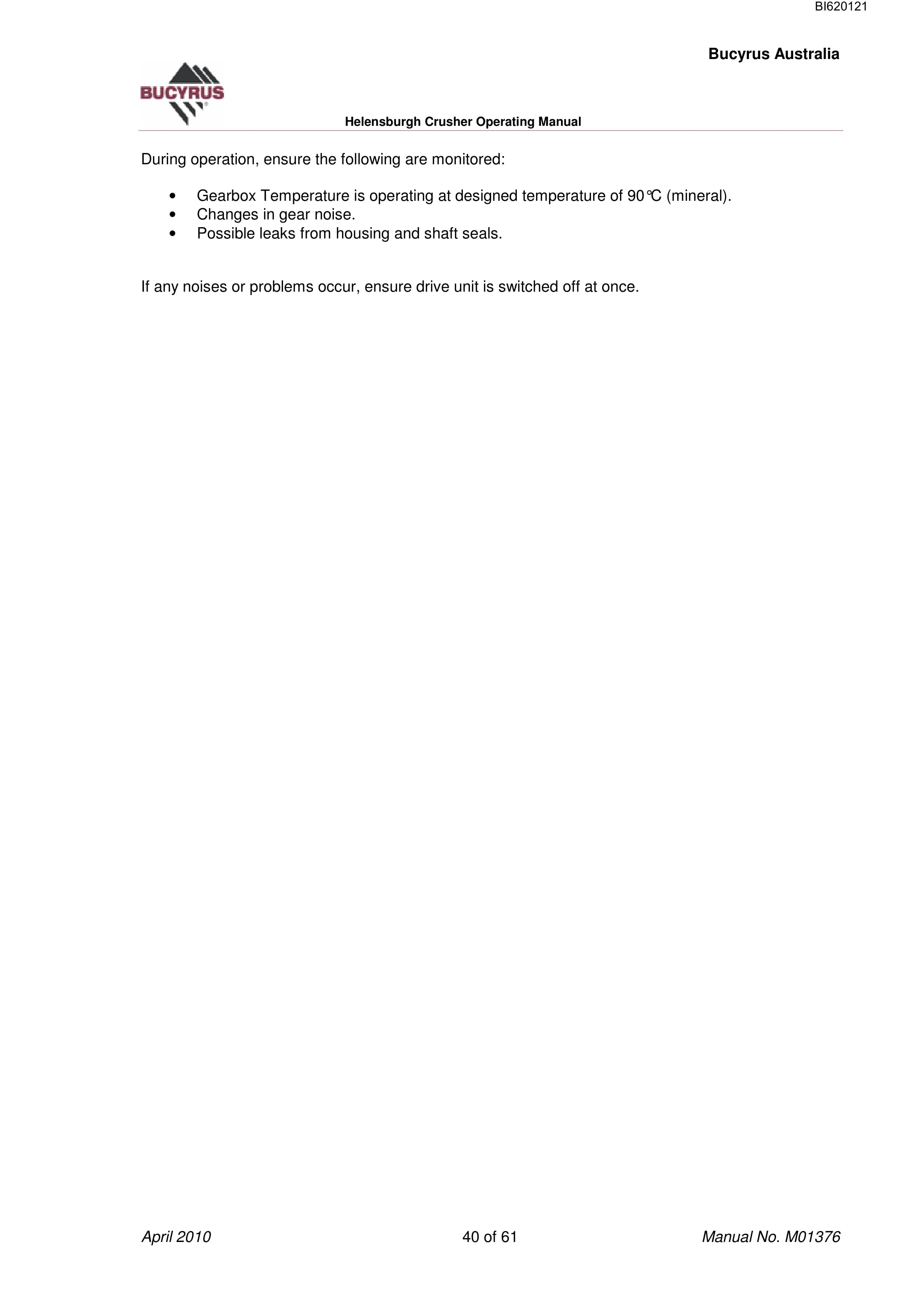 Bucyrus Helensburgh Crusher SB 63 UB Technical Manual BI620121-3