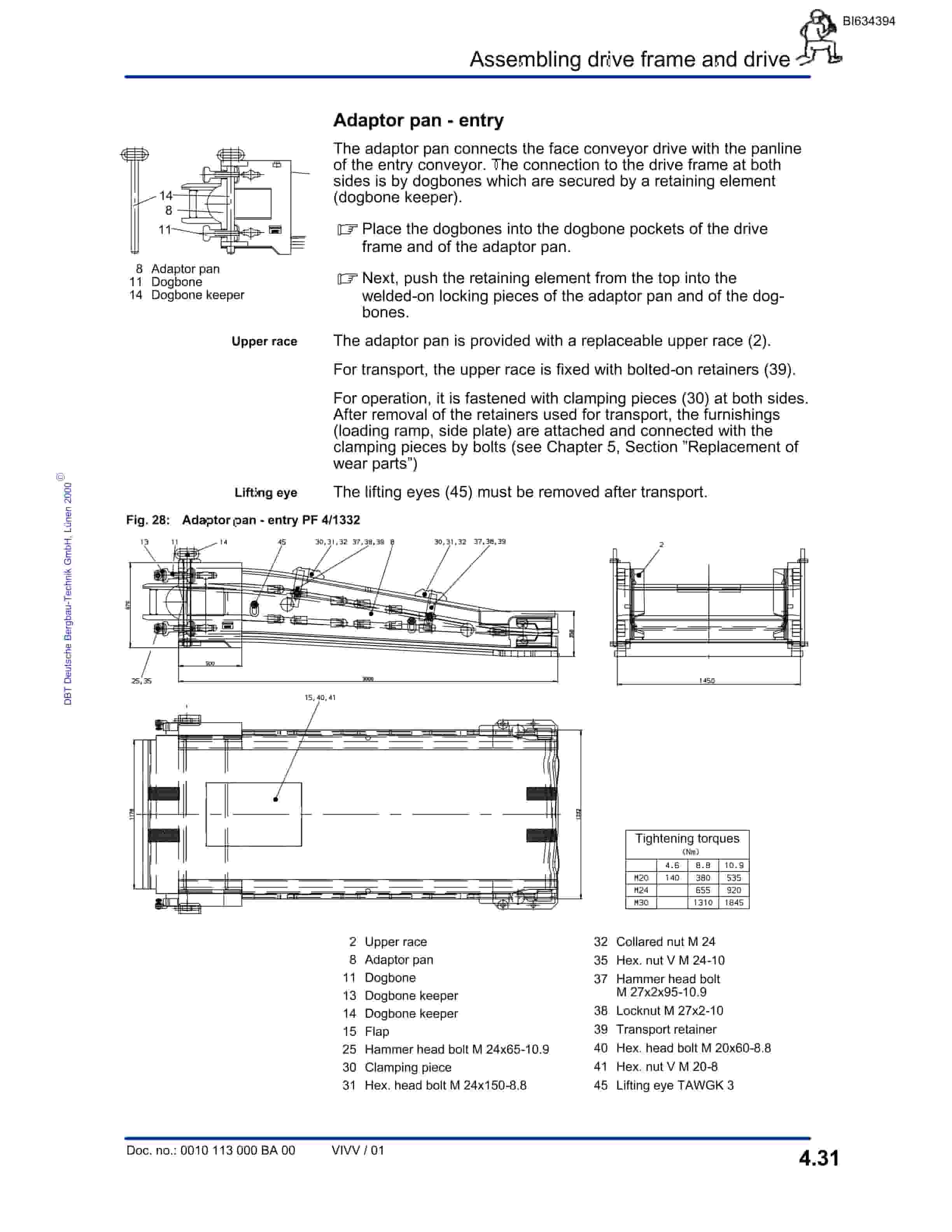 Bucyrus HUOJITU, CHINA Face Conveyor LEFT HAnd Parts Catalog BI634394-2