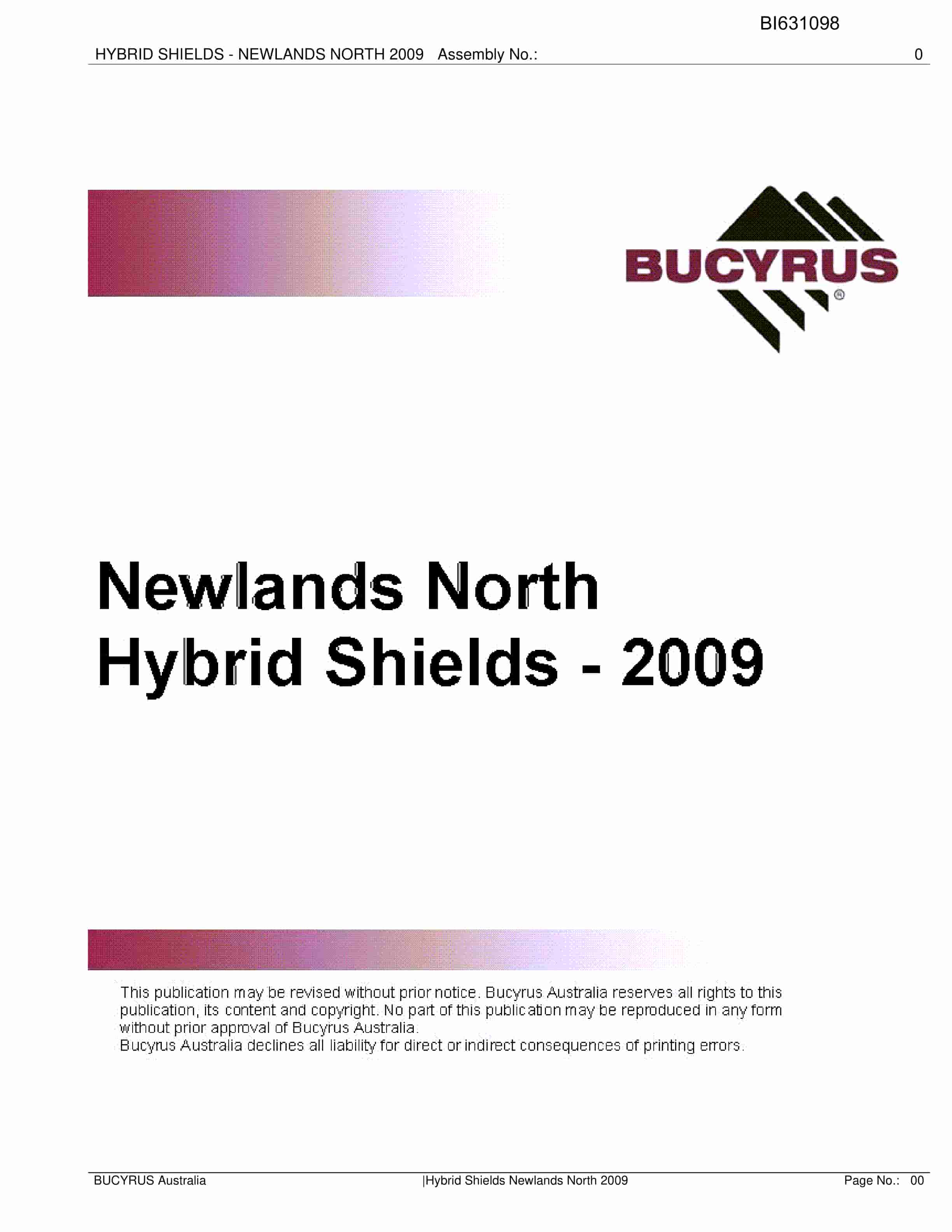 Bucyrus Hybrid Shields Newlands North 2009 Parts Catalog BI631098