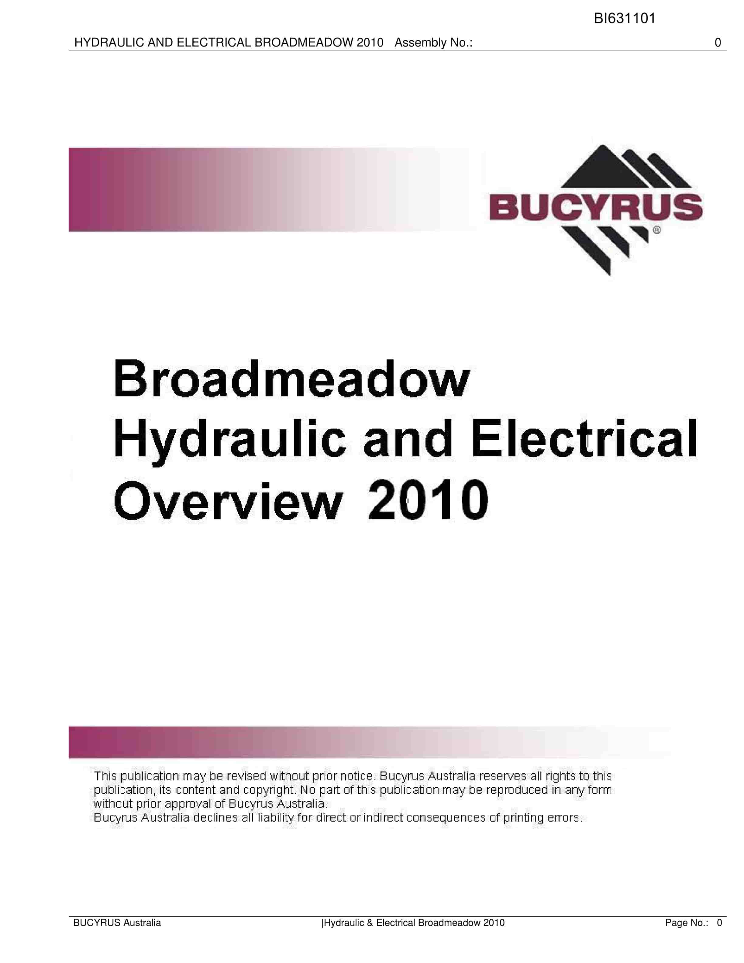 Bucyrus Hydraulic And Electrical Broadmeadow 2010 Parts Catalog BI631101