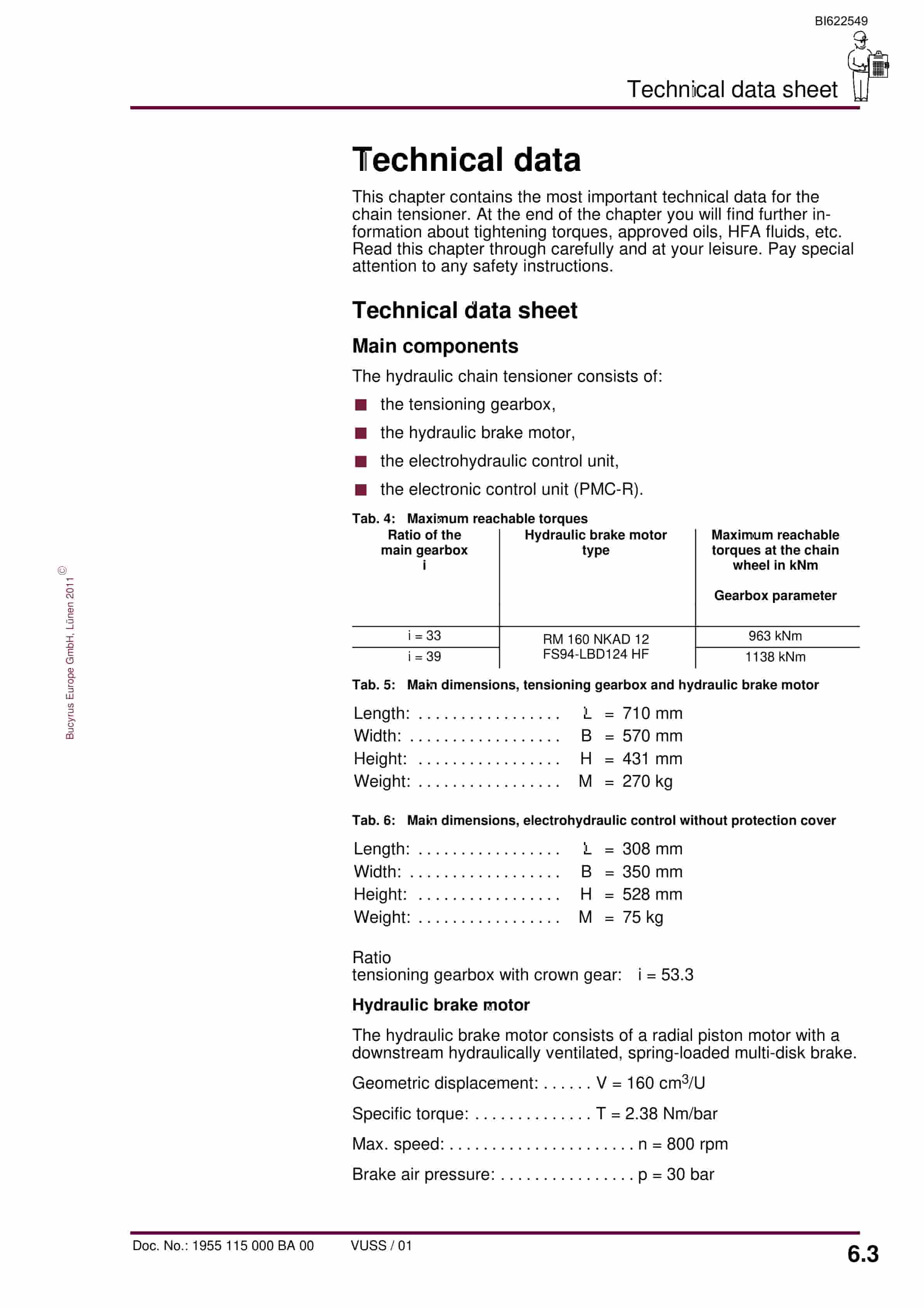 Bucyrus Hydraulic Chain Tensioner For Parameter 115 Operating Manual BI622549-5