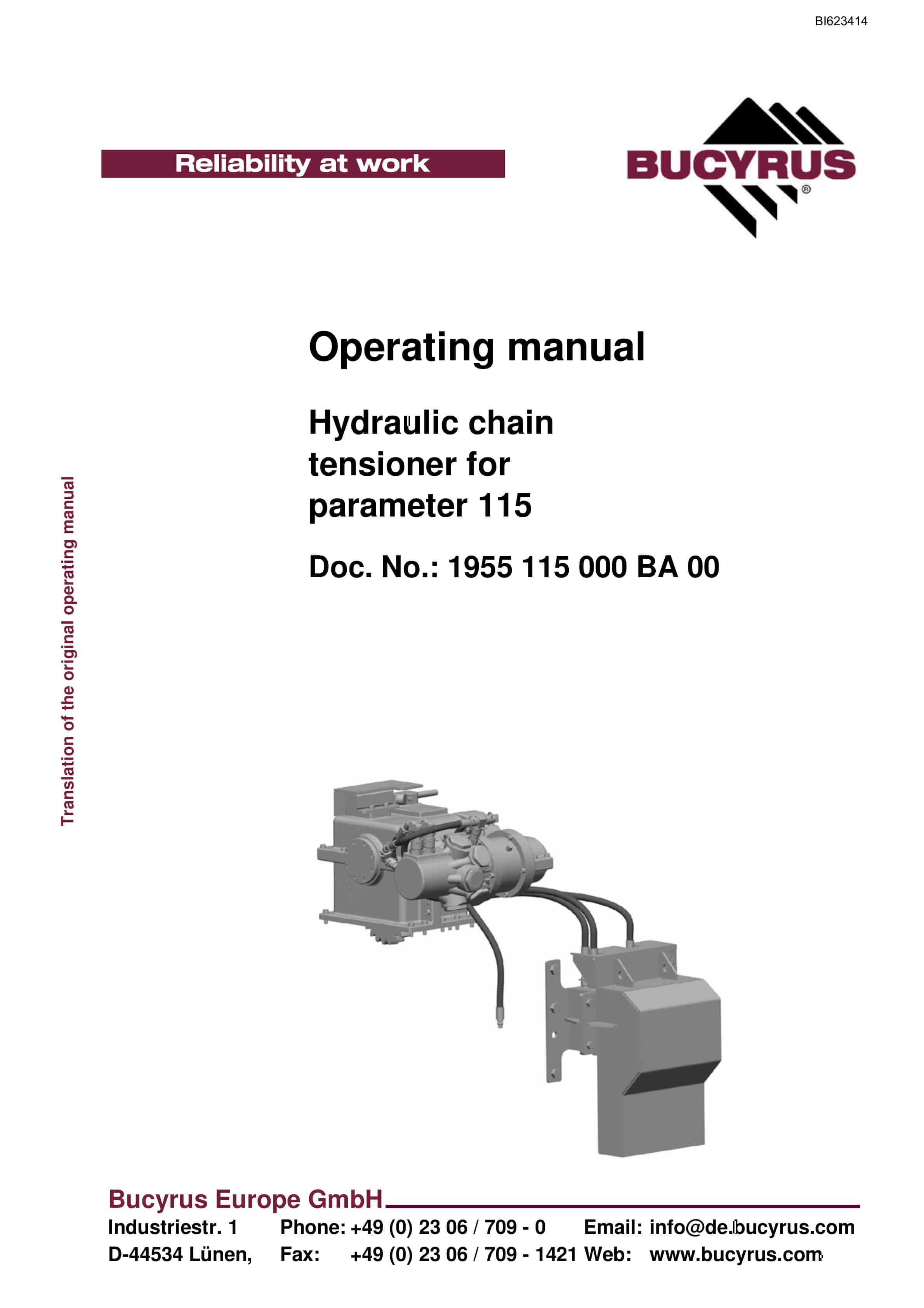 Bucyrus Hydraulic Chain Tensioner For Parameter 115 Operating Manual BI623414