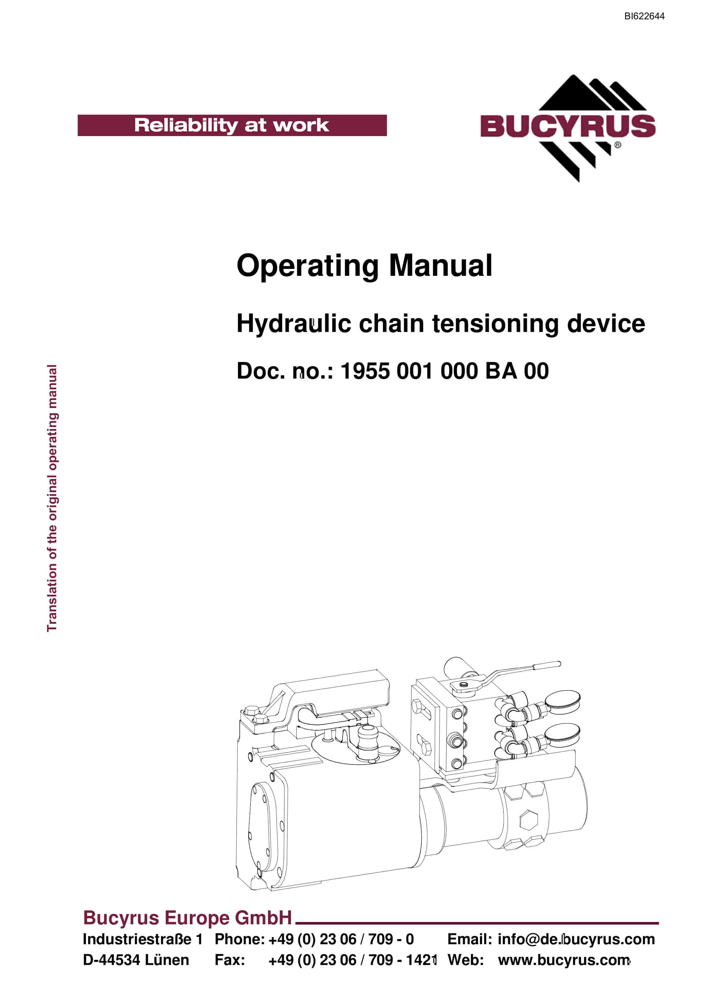 Bucyrus Hydraulic Chain Tensioning Device Operating Manual BI622644