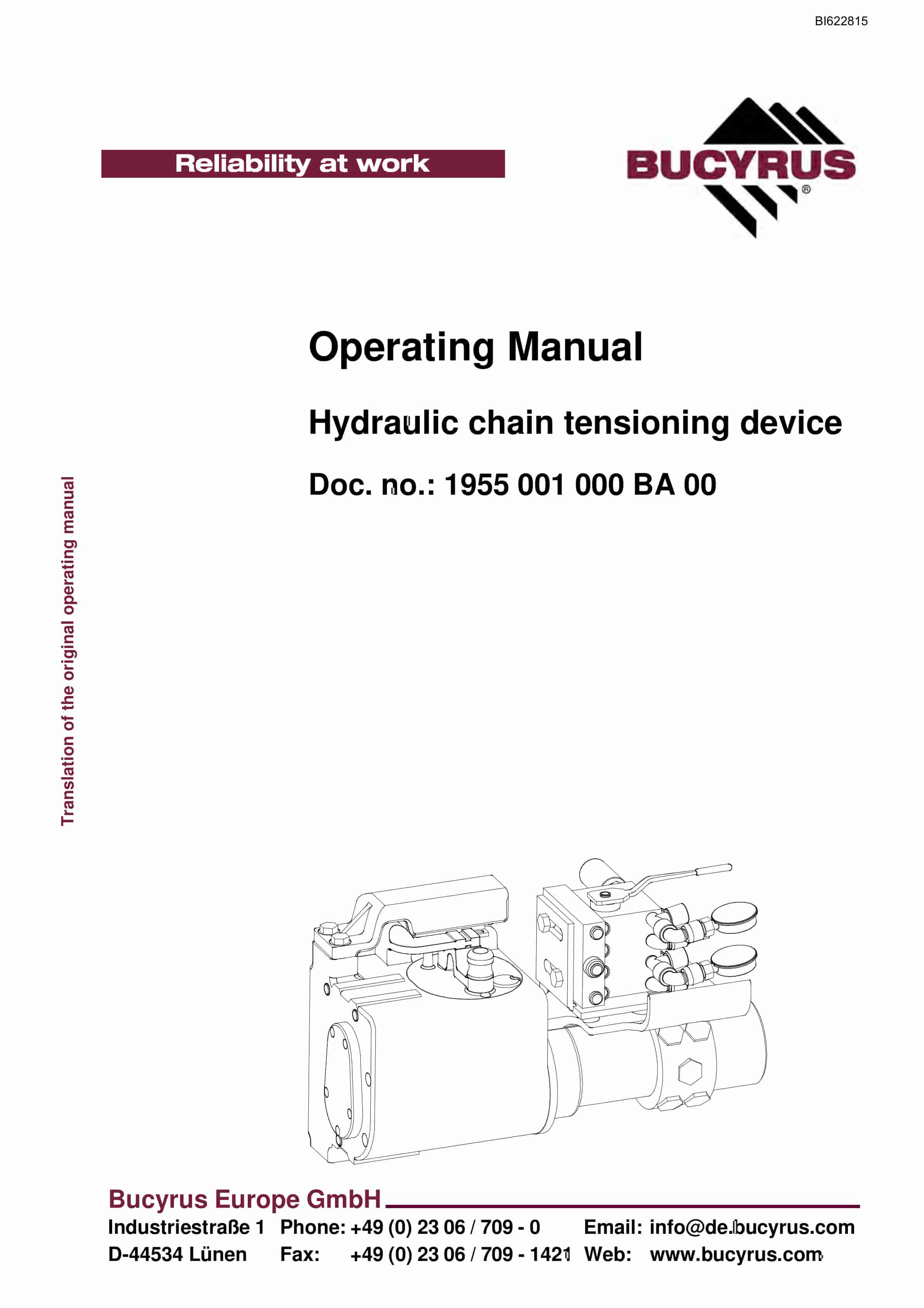 Bucyrus Hydraulic Chain Tensioning Device Operating Manual BI622815