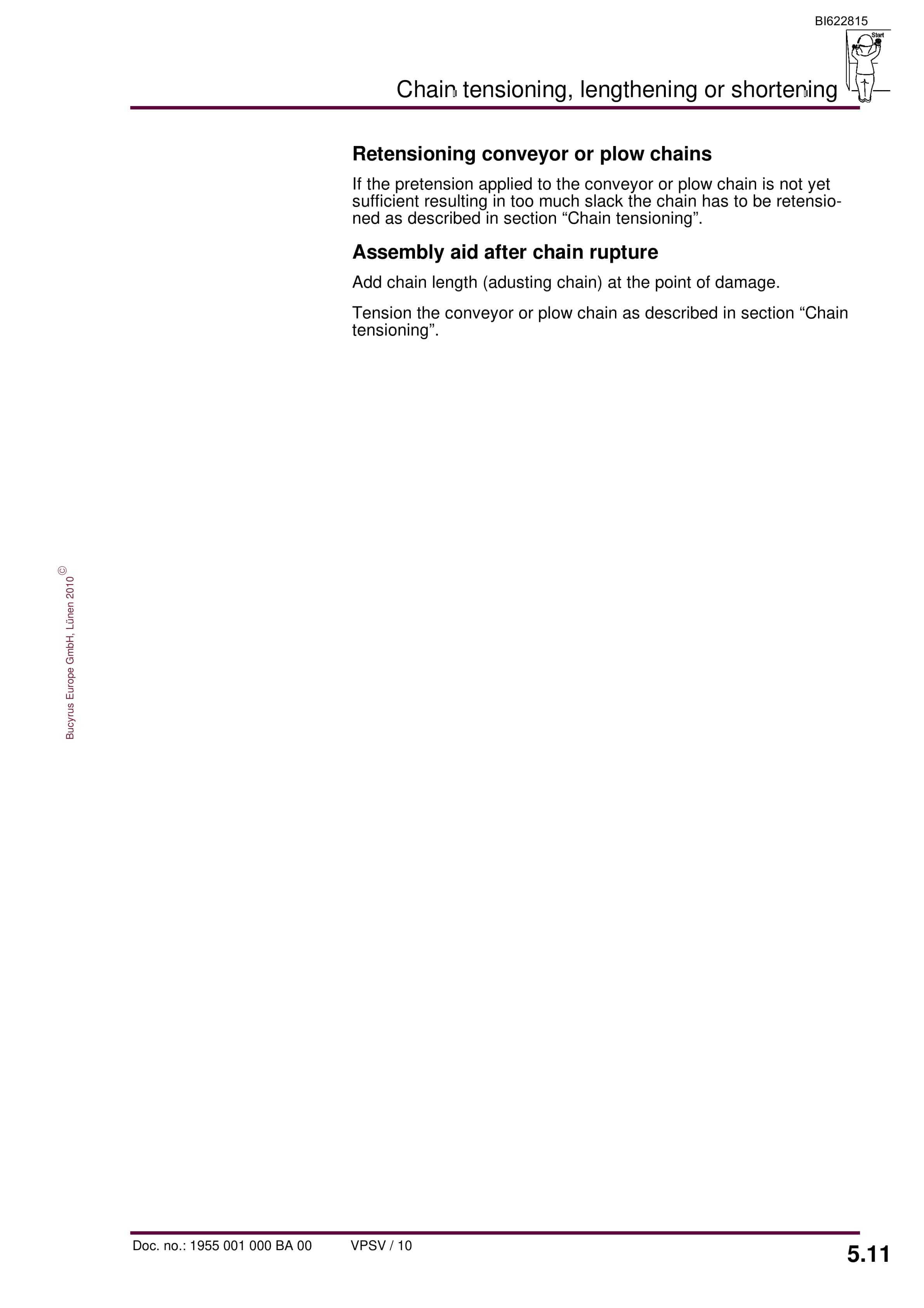 Bucyrus Hydraulic Chain Tensioning Device Operating Manual BI622815-2