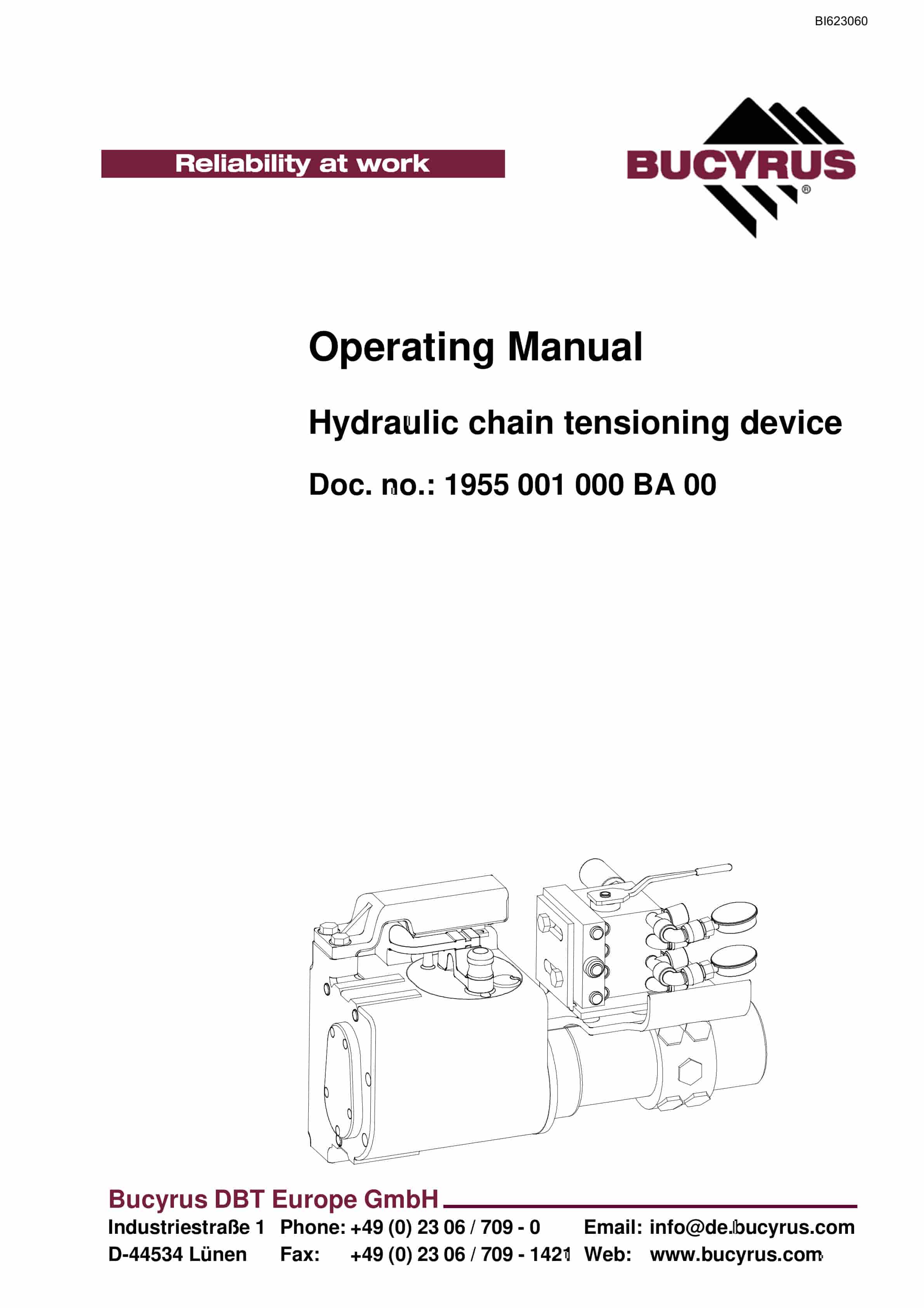 Bucyrus Hydraulic Chain Tensioning Device Operating Manual BI623060