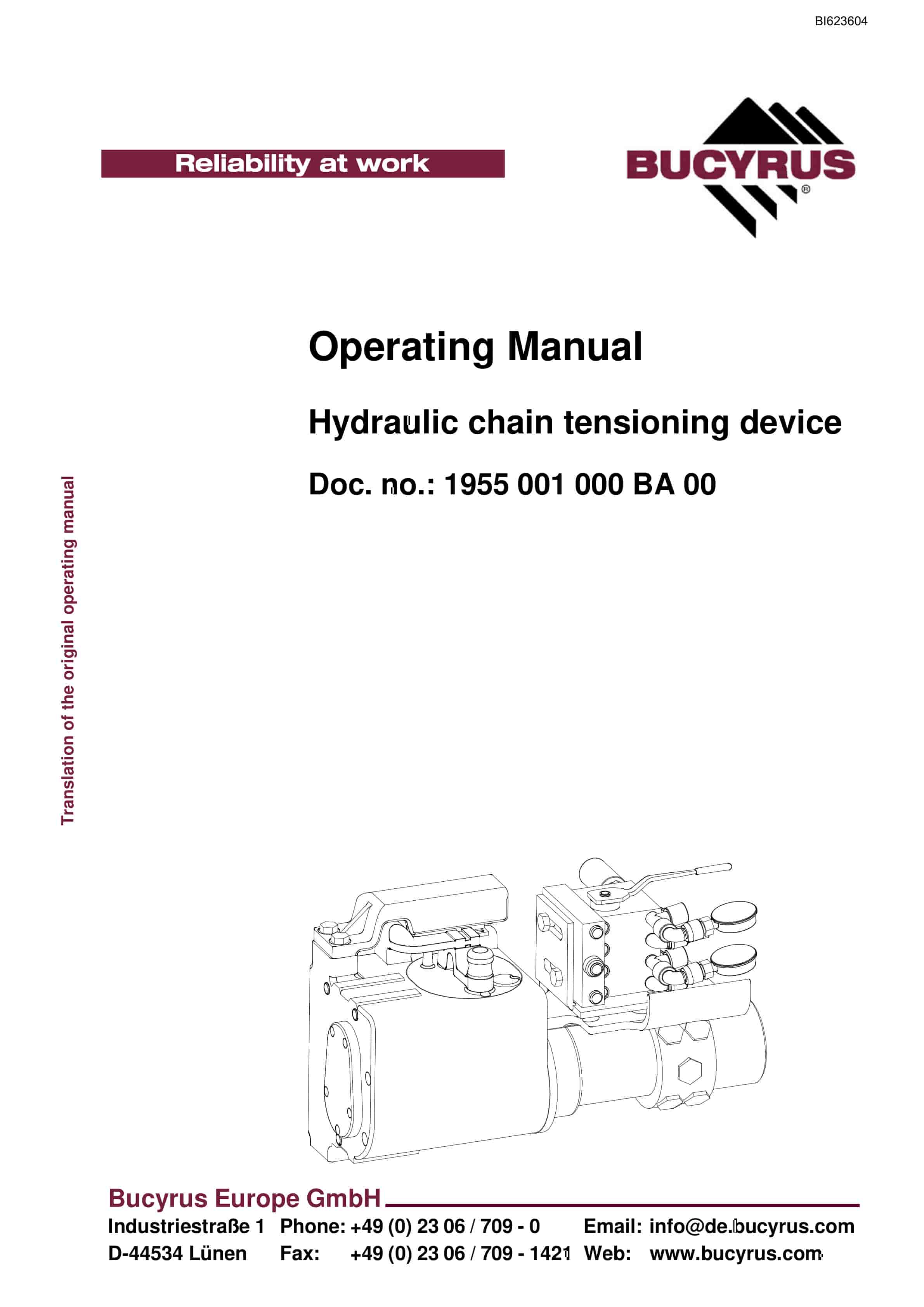 Bucyrus Hydraulic Chain Tensioning Device Operating Manual BI623604