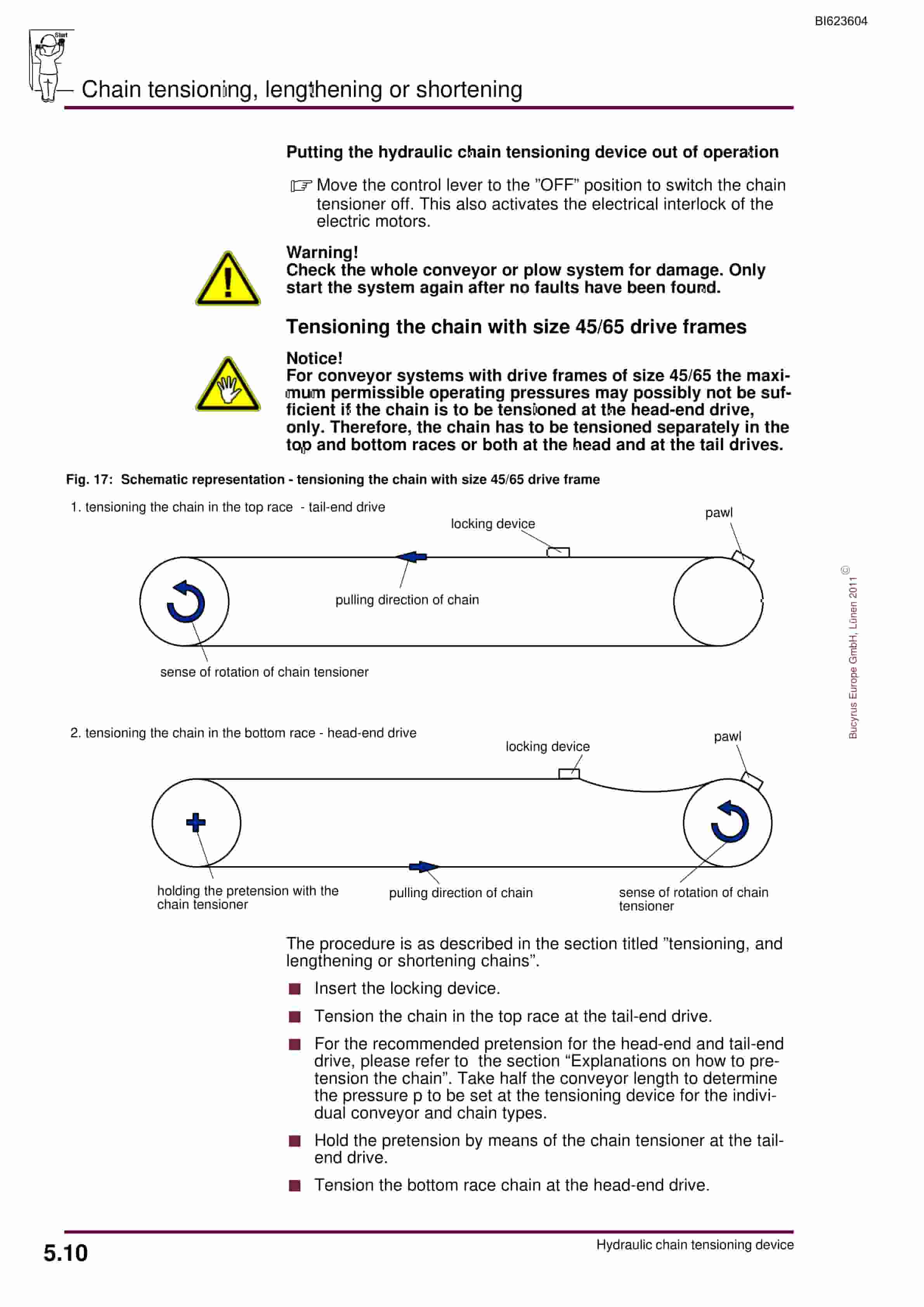 Bucyrus Hydraulic Chain Tensioning Device Operating Manual BI623604-2
