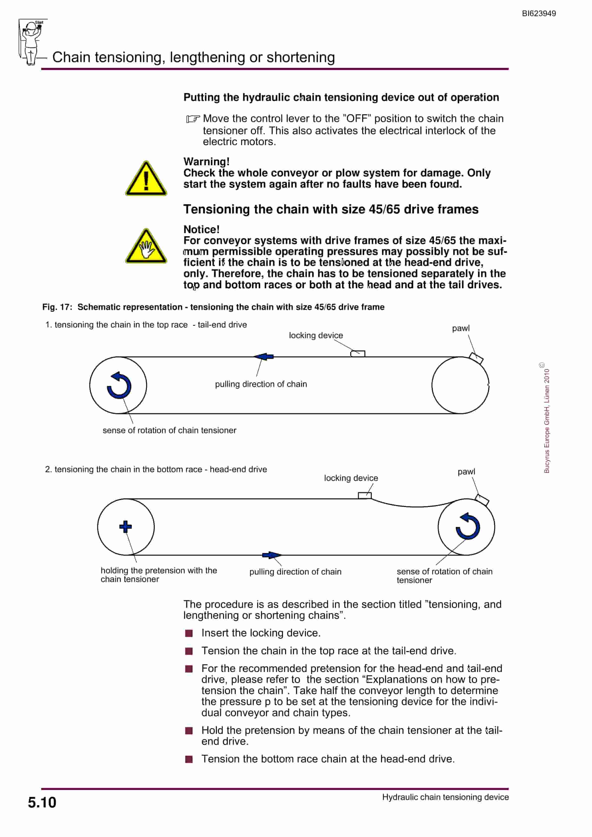 Bucyrus Hydraulic Chain Tensioning Device Operating Manual BI623949-2