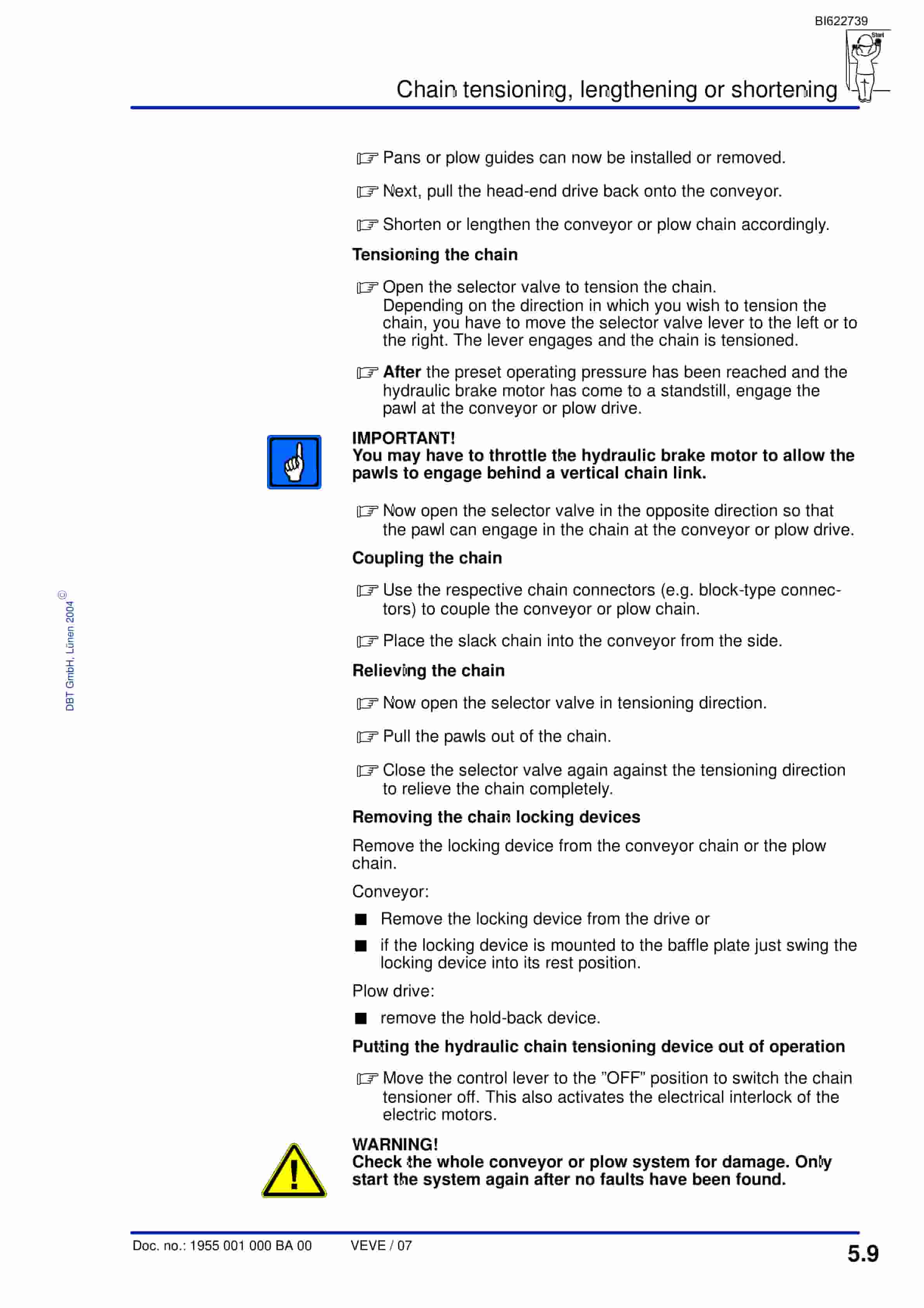 Bucyrus Hydraulic Chain Tensioning Device Technical Manual BI622739-2