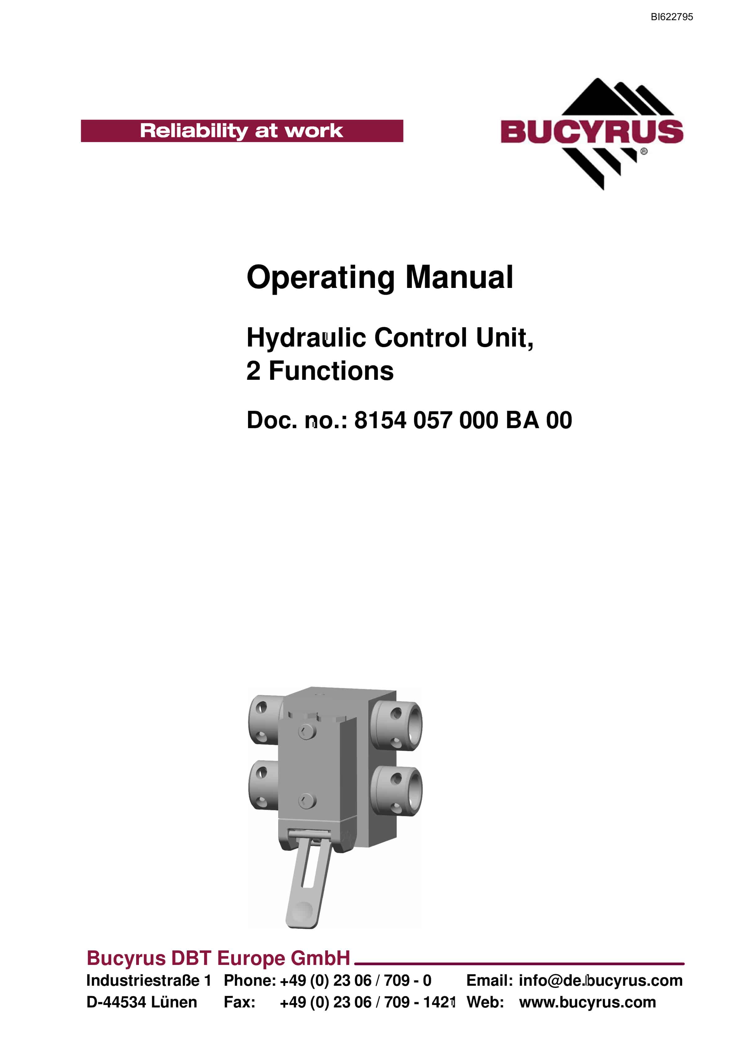 Bucyrus Hydraulic Control Unit, 2 Functions Operating Manual BI622795
