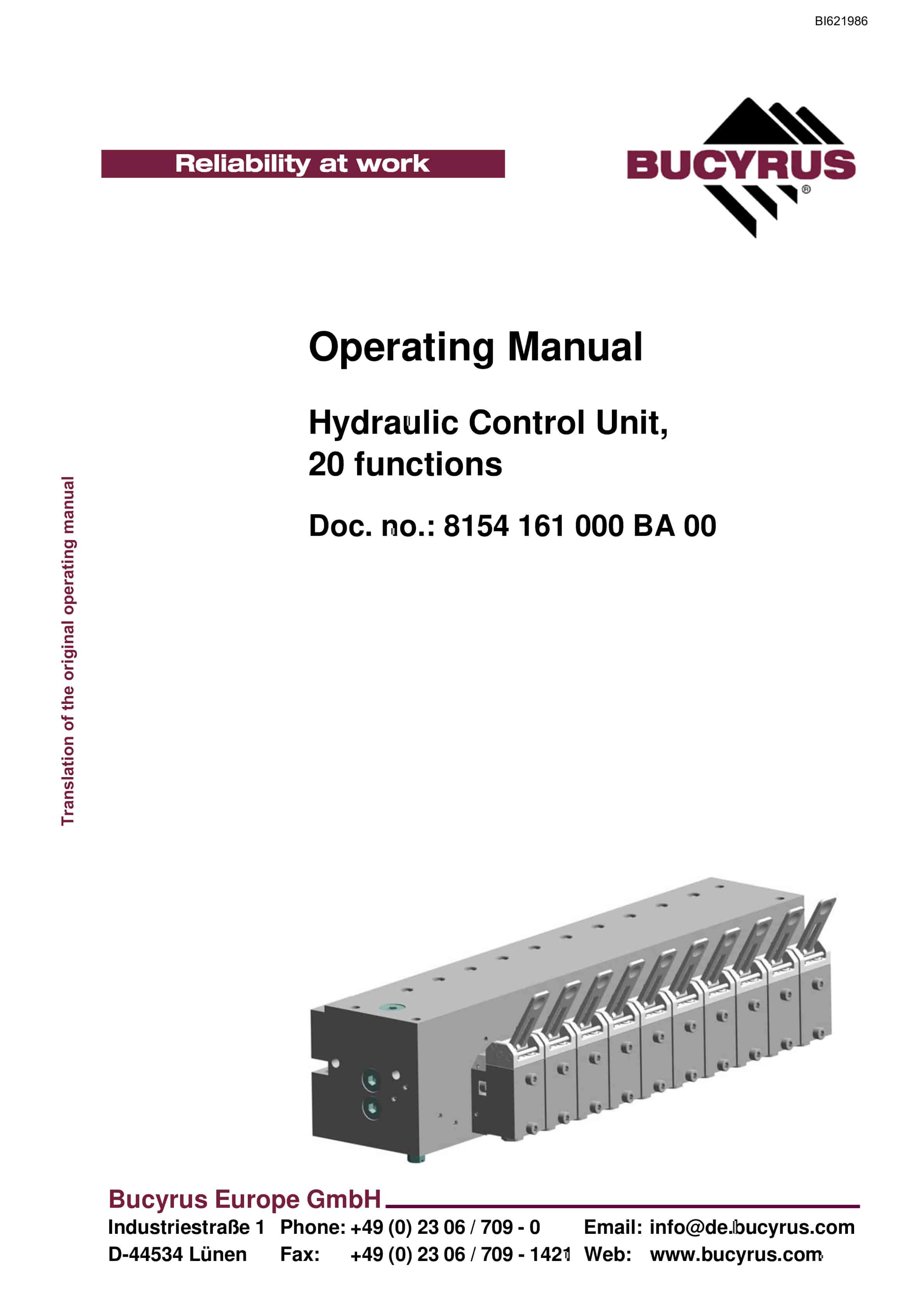 Bucyrus Hydraulic Control Unit, 20 Functions Operating Manual BI621986