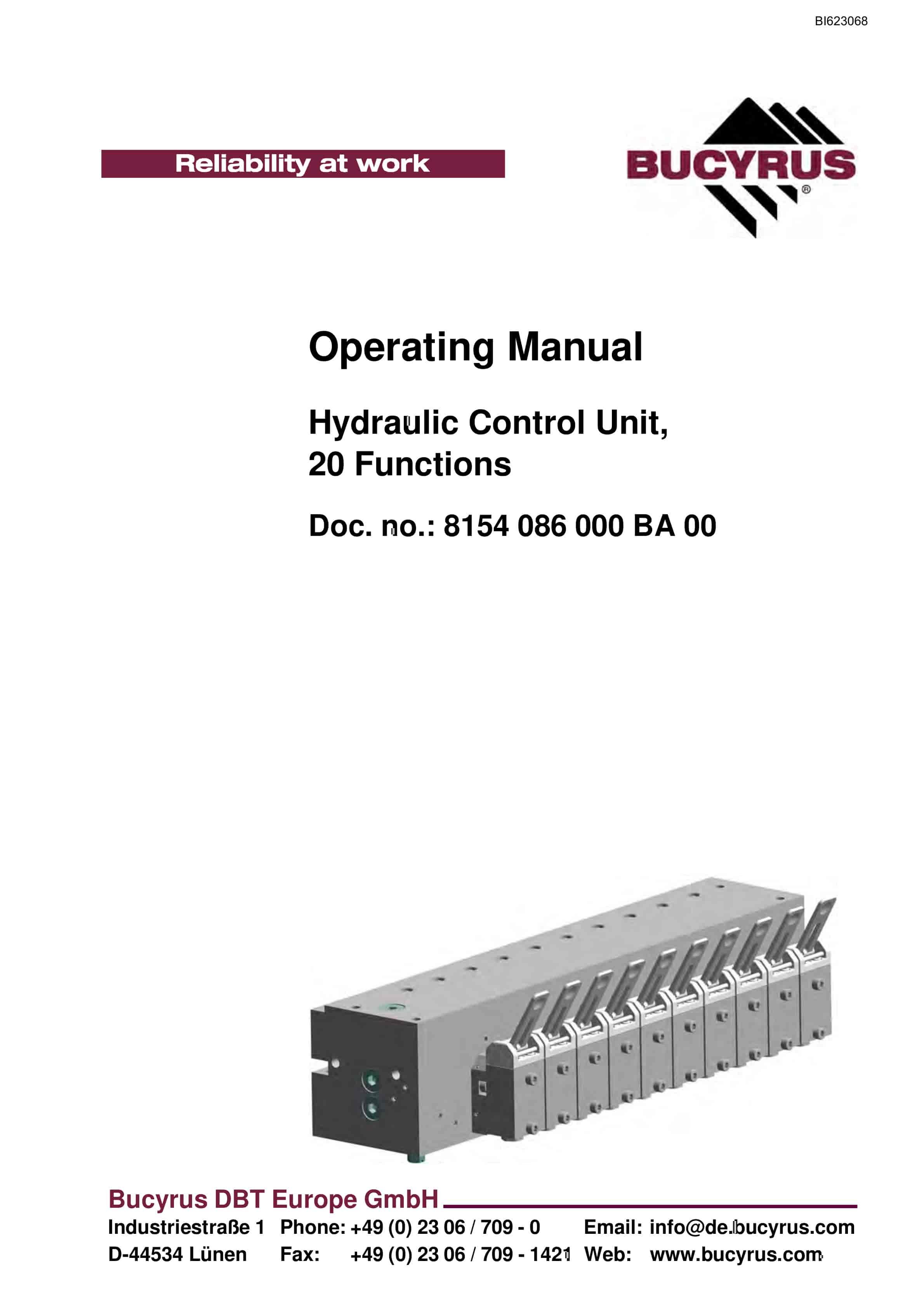 Bucyrus Hydraulic Control Unit, 20 Functions Operating Manual BI623068