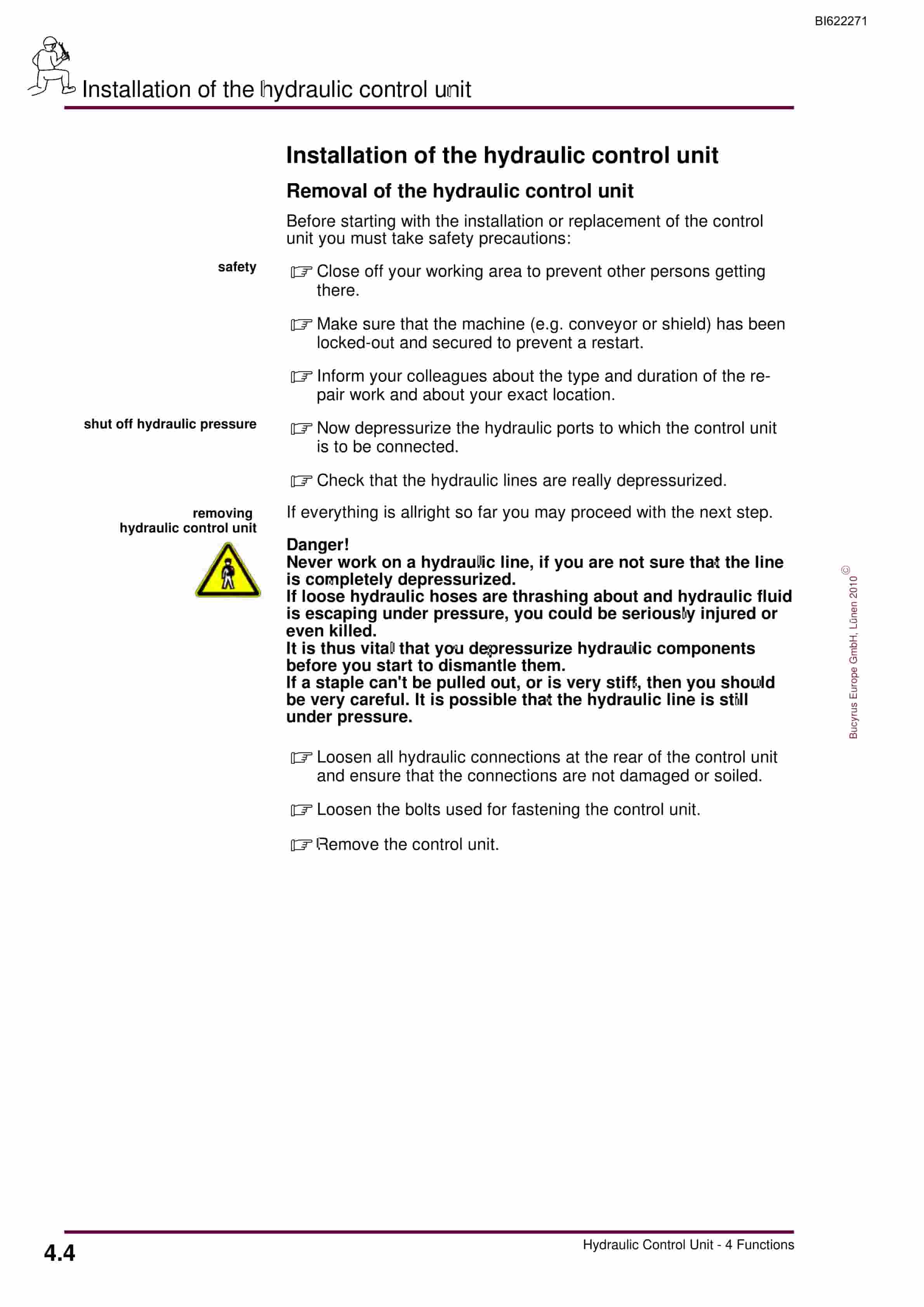 Bucyrus Hydraulic Control Unit, 4 Functions Operating Manual BI622271-2