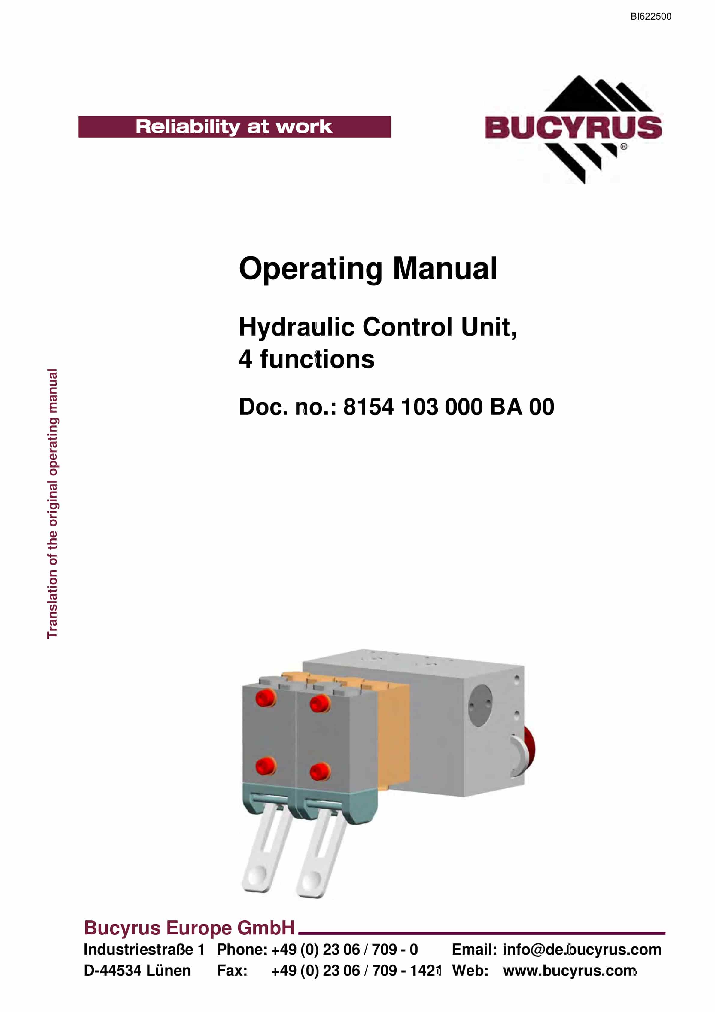 Bucyrus Hydraulic Control Unit, 4 Functions Operating Manual BI622500