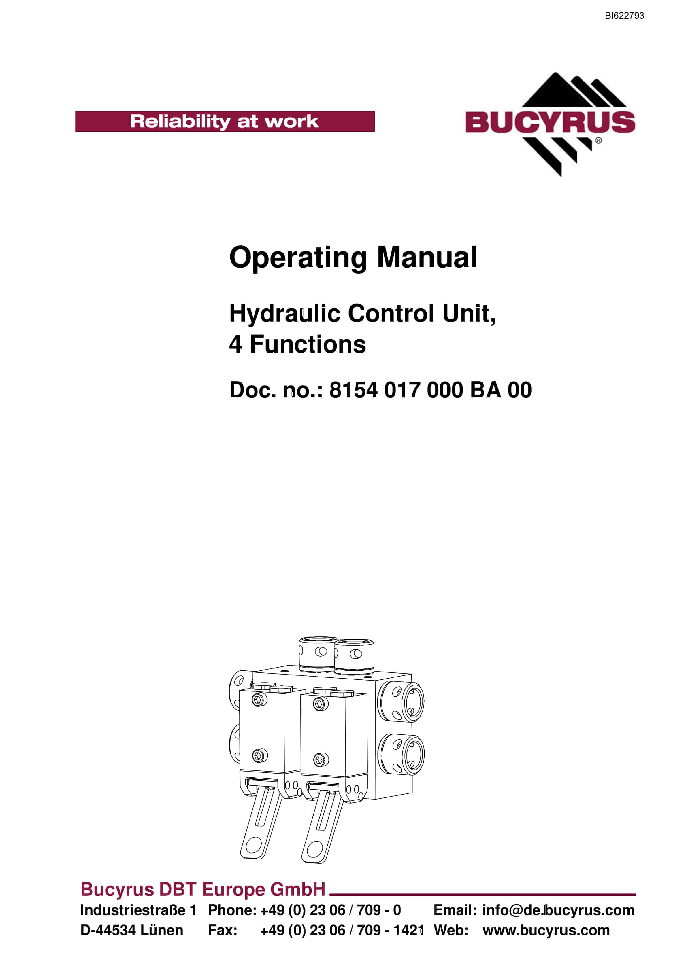 Bucyrus Hydraulic Control Unit, 4 Functions Operating Manual BI622793