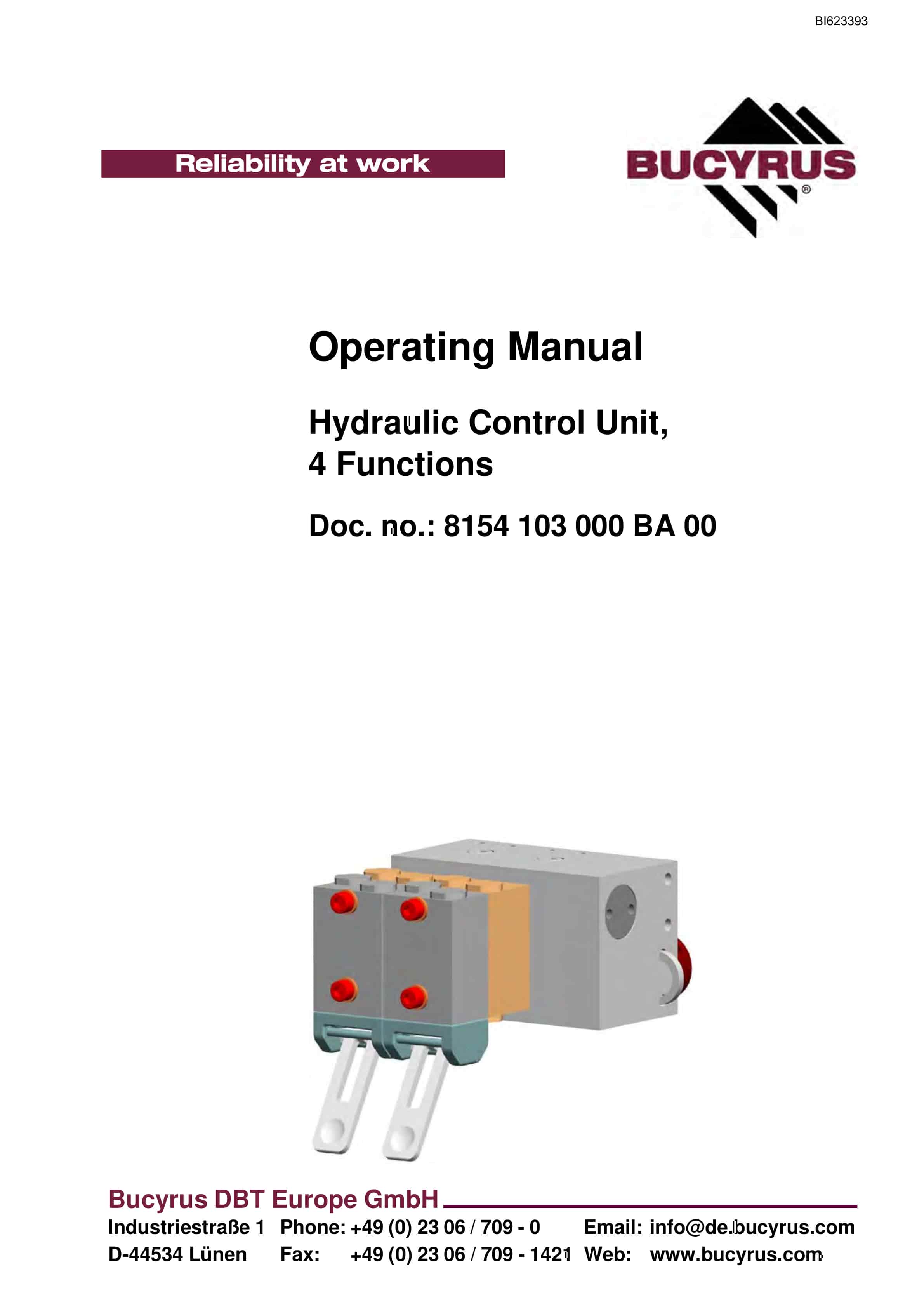 Bucyrus Hydraulic Control Unit, 4 Functions Operating Manual BI623393