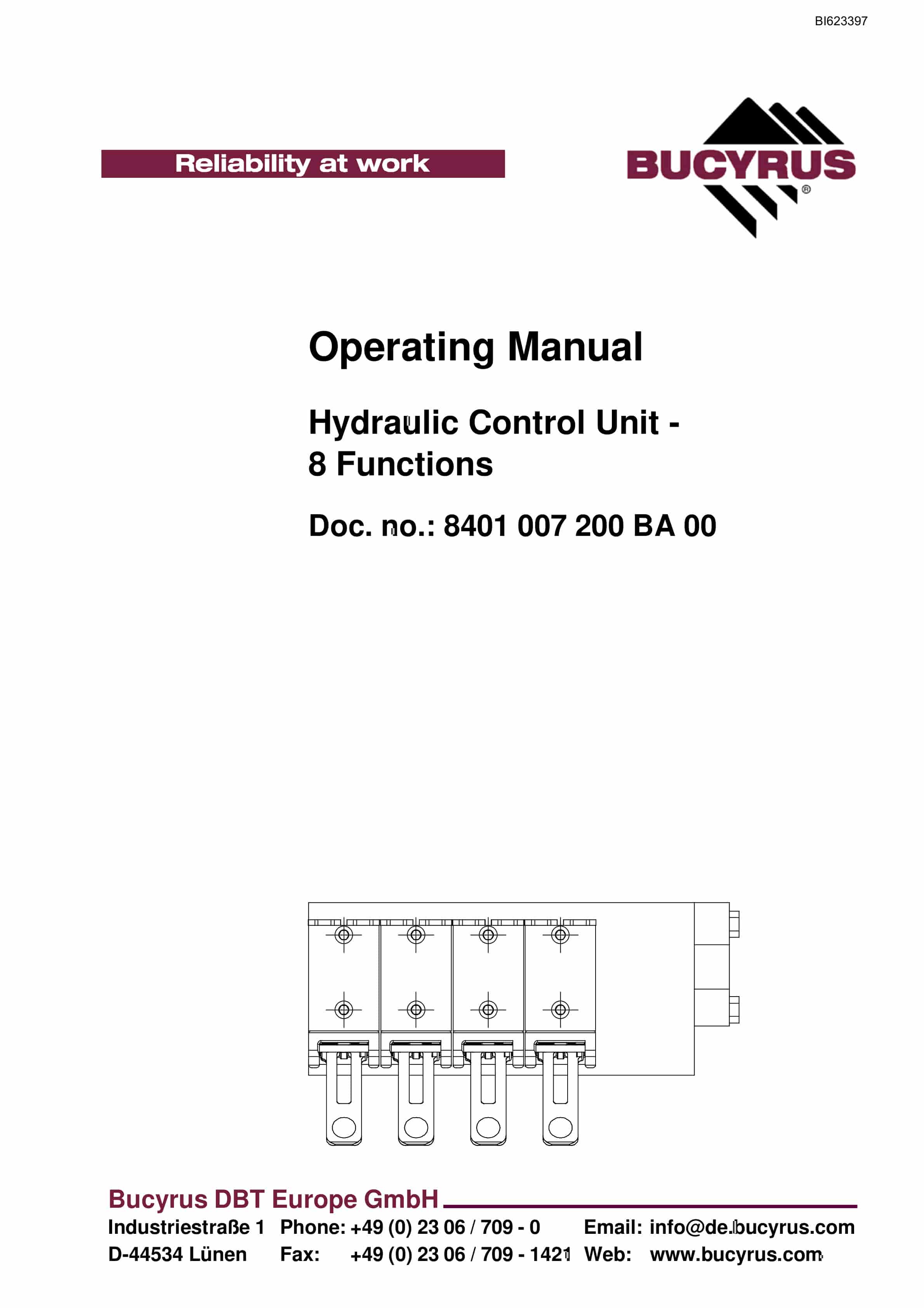 Bucyrus Hydraulic Control Unit, 8 Functions Operating Manual BI623397