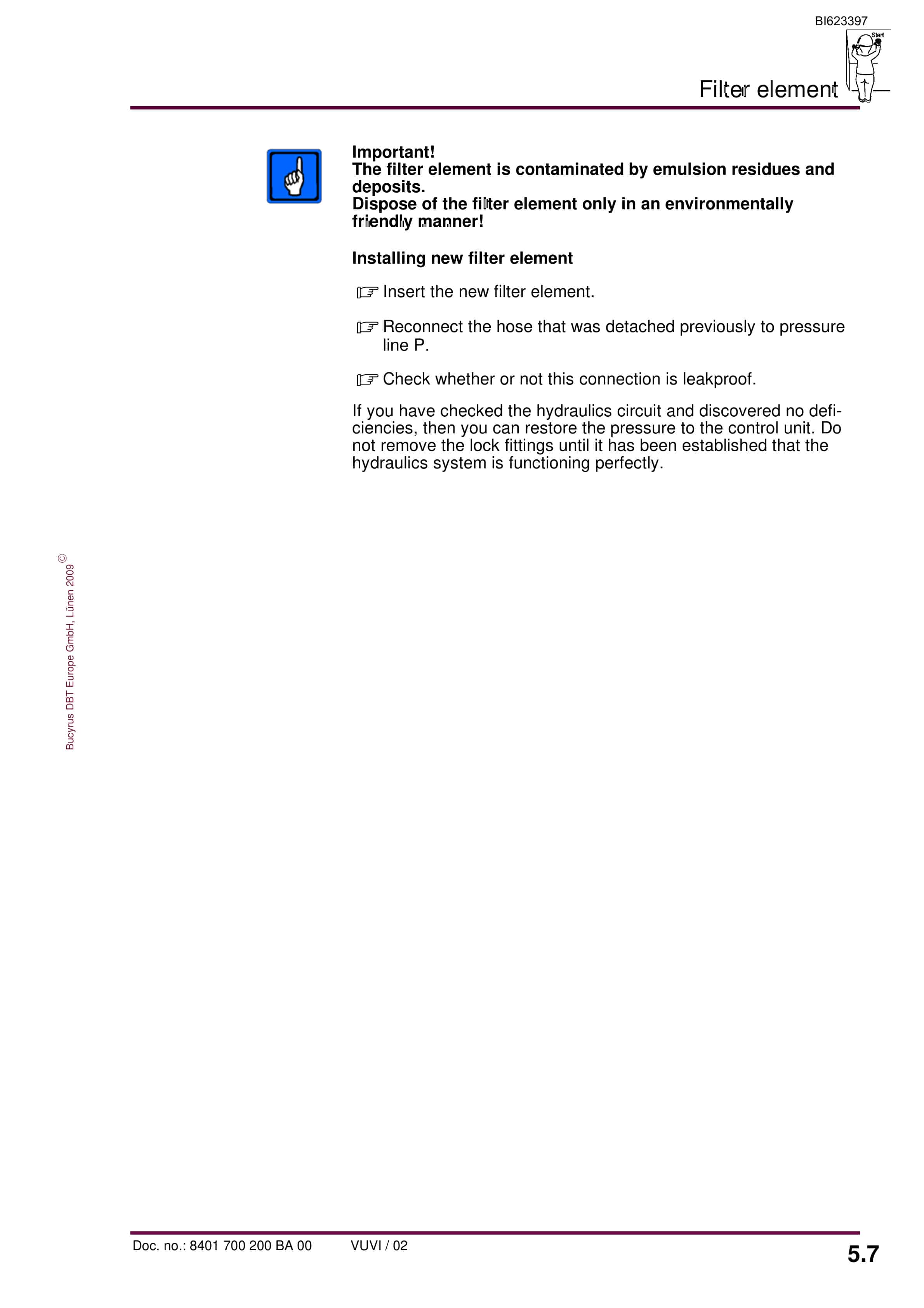 Bucyrus Hydraulic Control Unit, 8 Functions Operating Manual BI623397-3