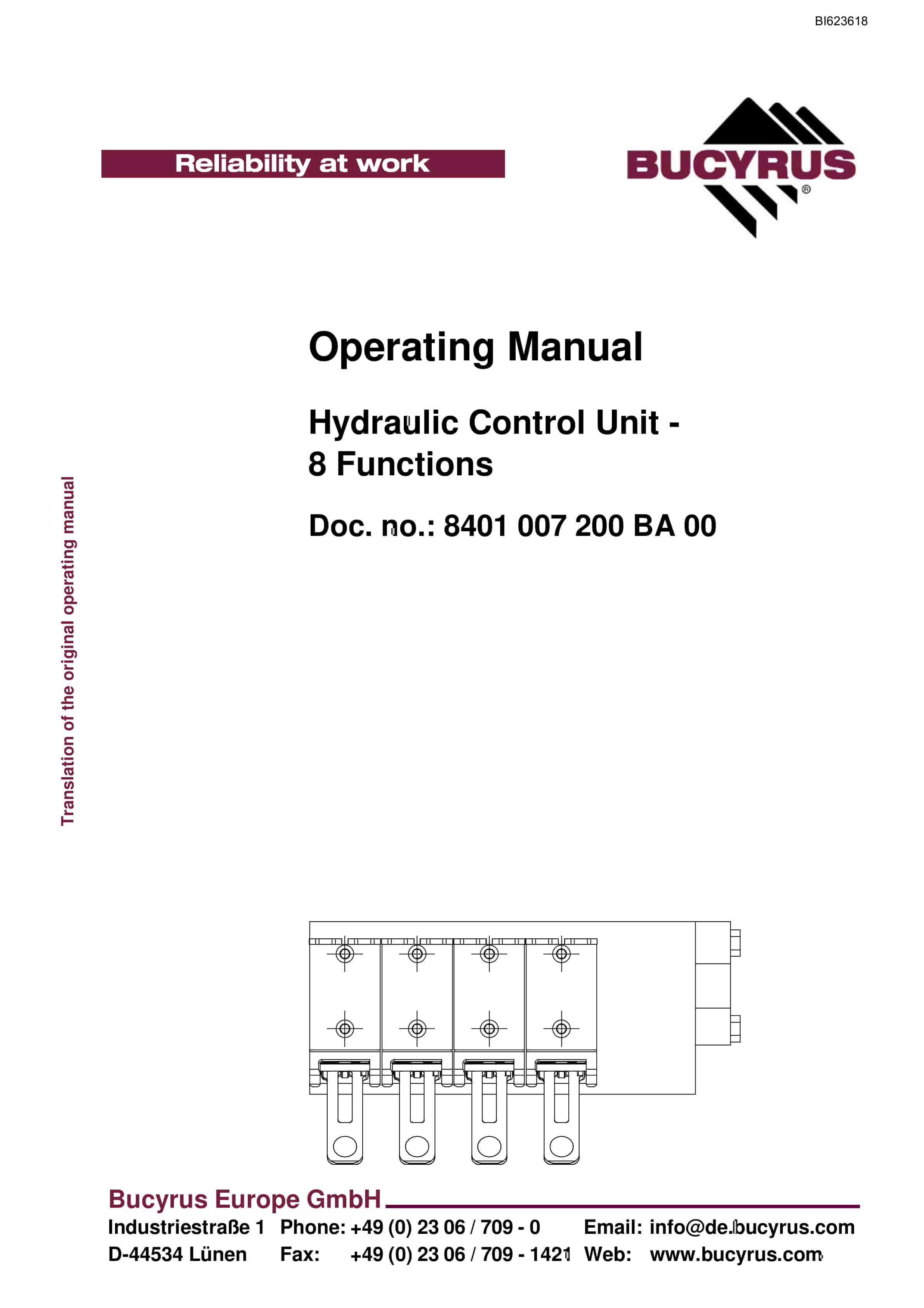 Bucyrus Hydraulic Control Unit, 8 Functions Operating Manual BI623618