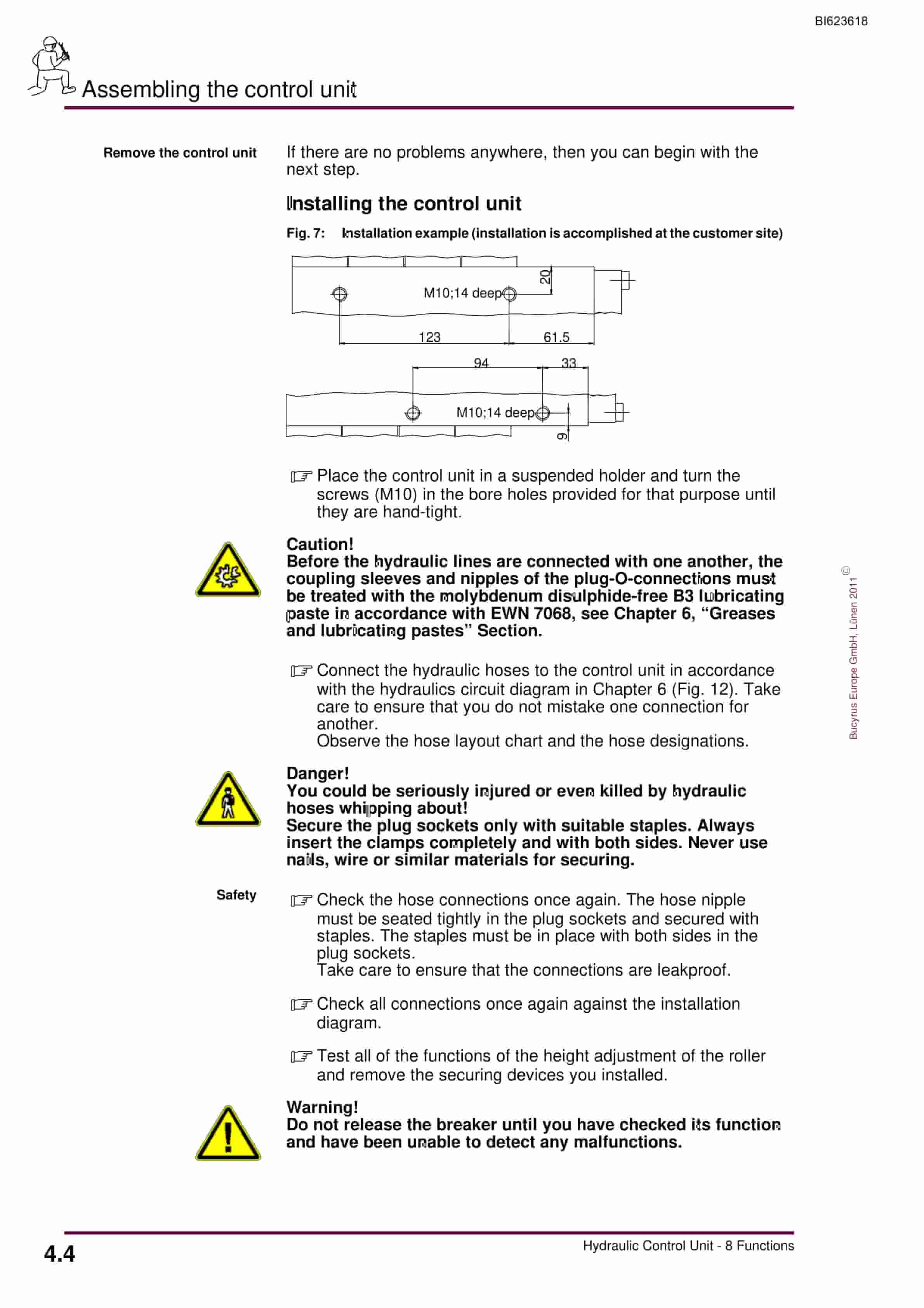 Bucyrus Hydraulic Control Unit, 8 Functions Operating Manual BI623618-2