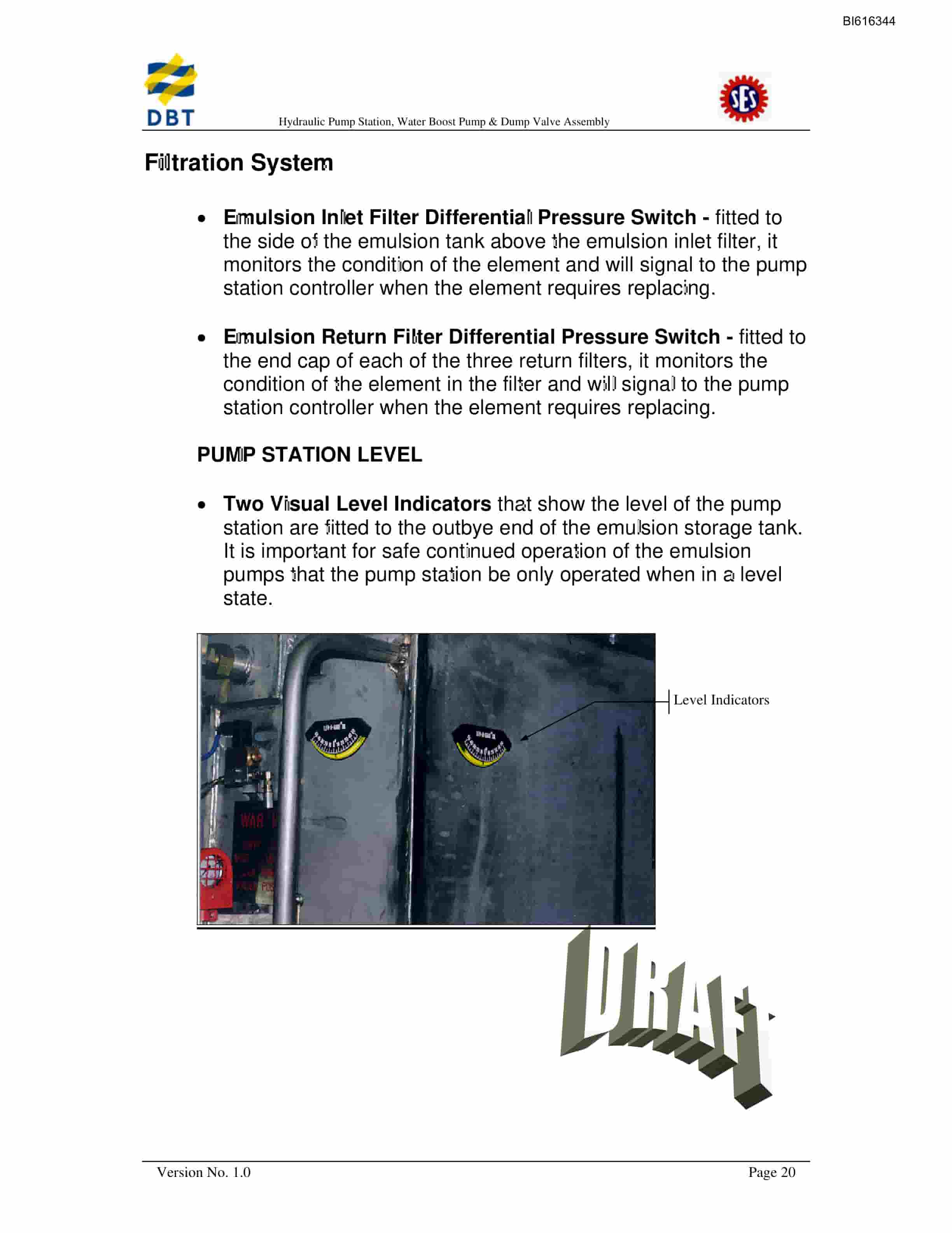 Bucyrus Hydraulic Pump Station, Water Boost Pump And Dump Valve System Technical Manual BI616344-2