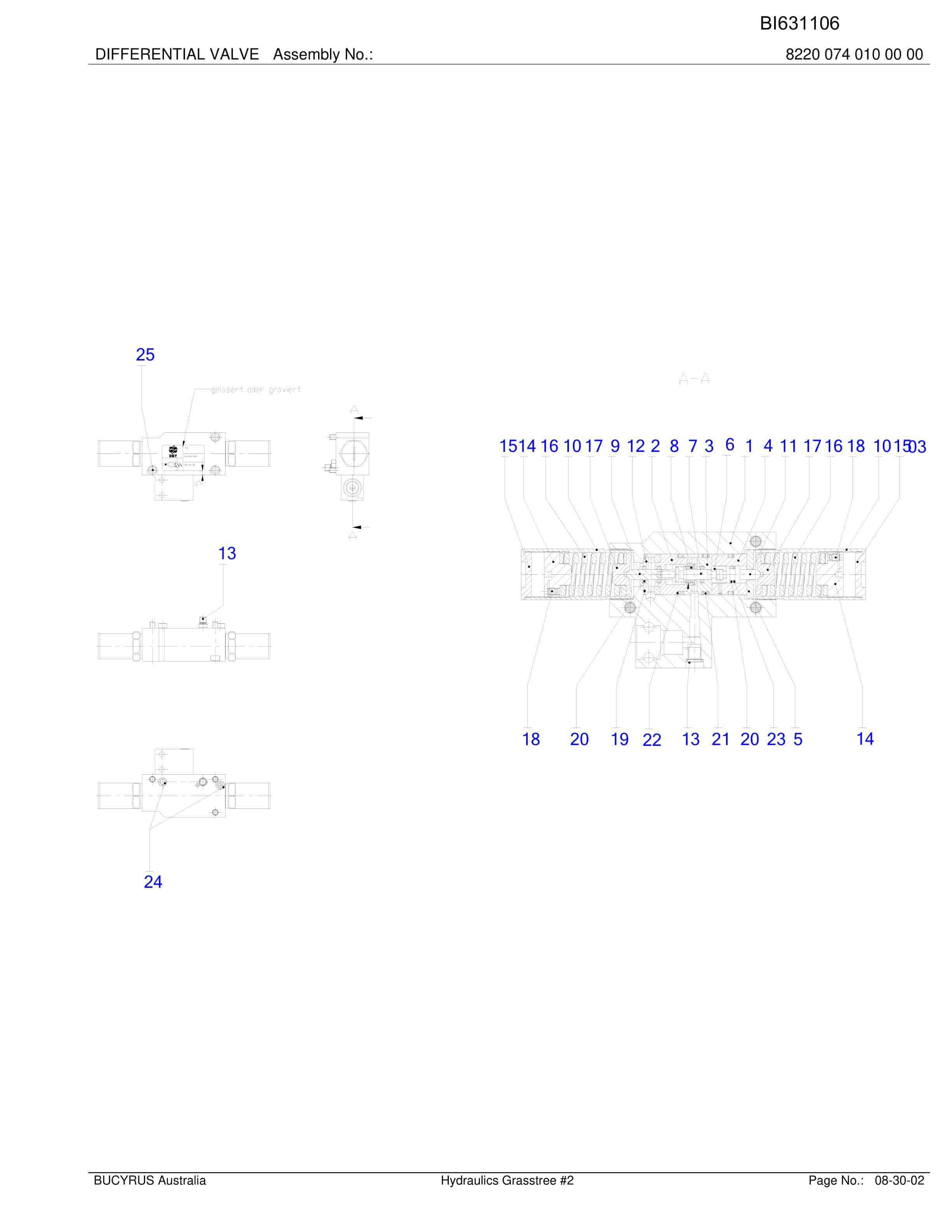 Bucyrus Hydraulics Grasstree Parts Catalog BI631106-5
