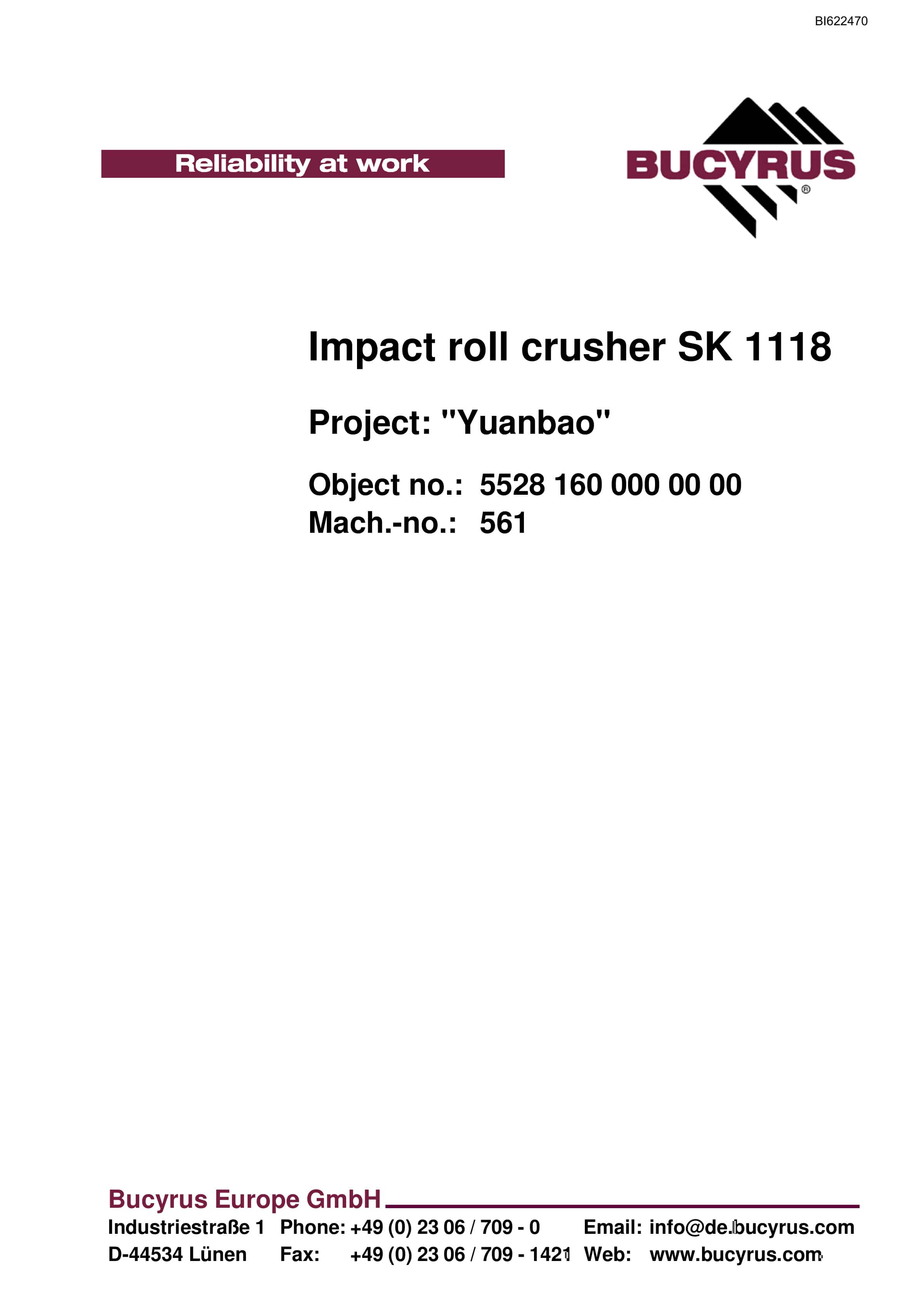 Bucyrus Impact Roll Crusher SK 1118 Spare Parts List BI622470